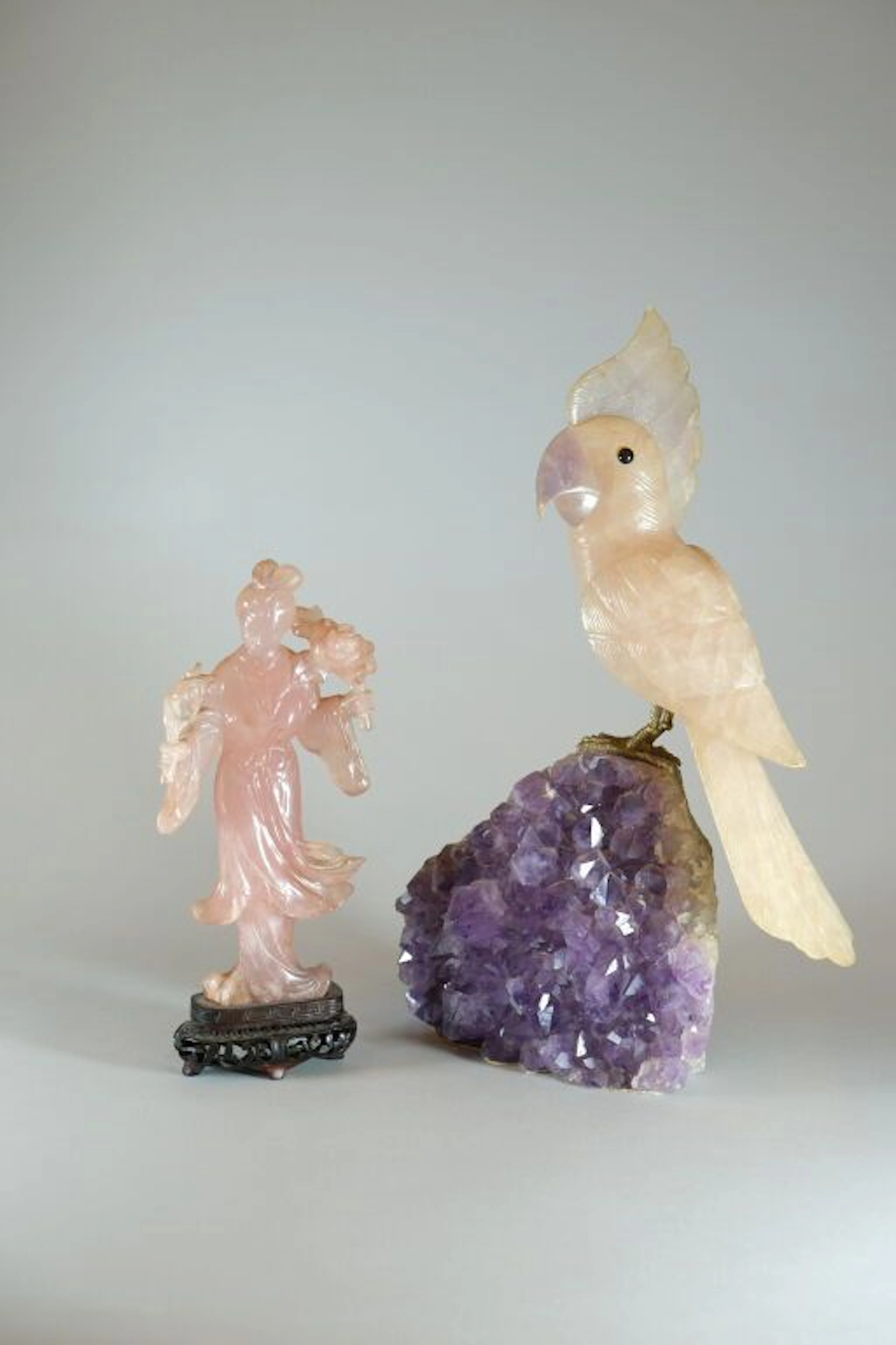 CHINA, 20th century. A set of two hardstone deities depicting a female