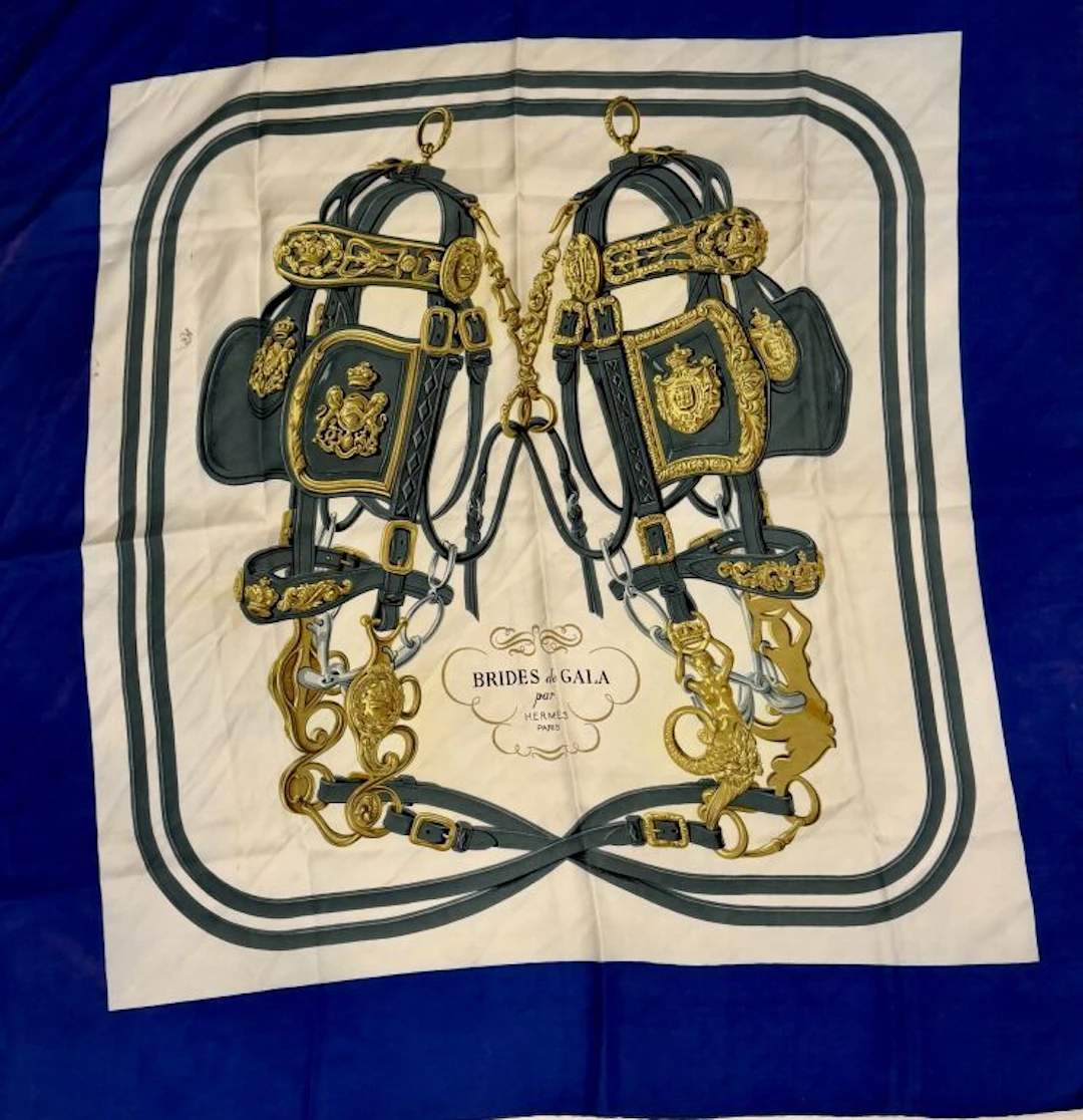 HERMÈS Paris "Brides de Gala" carré featuring a design of ceremonial