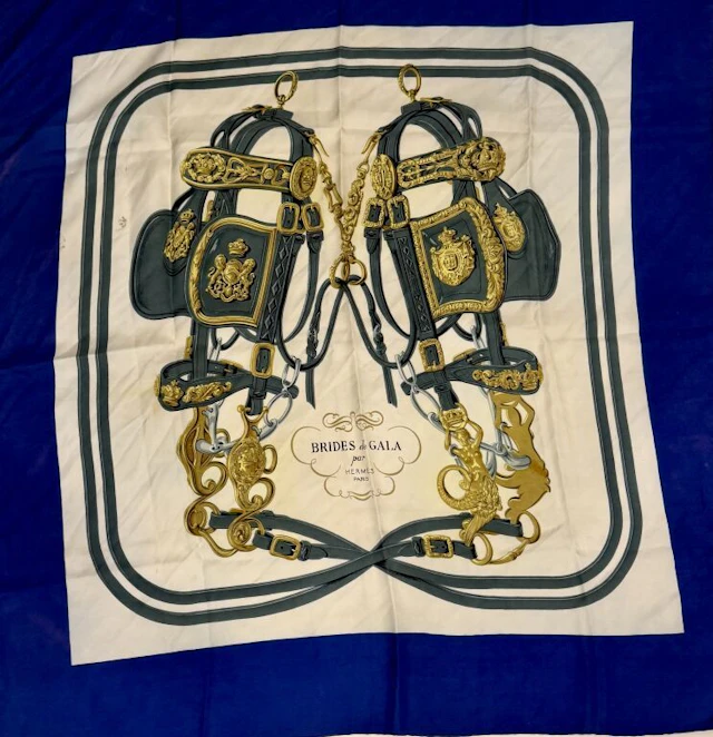 HERMÈS Paris "Brides de Gala" carré featuring a design of ceremonial