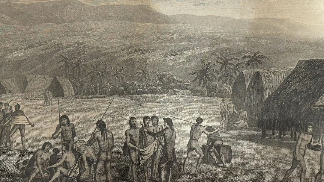 "An Inland View, in Atooi" Beautiful engraved plate (35) depicting