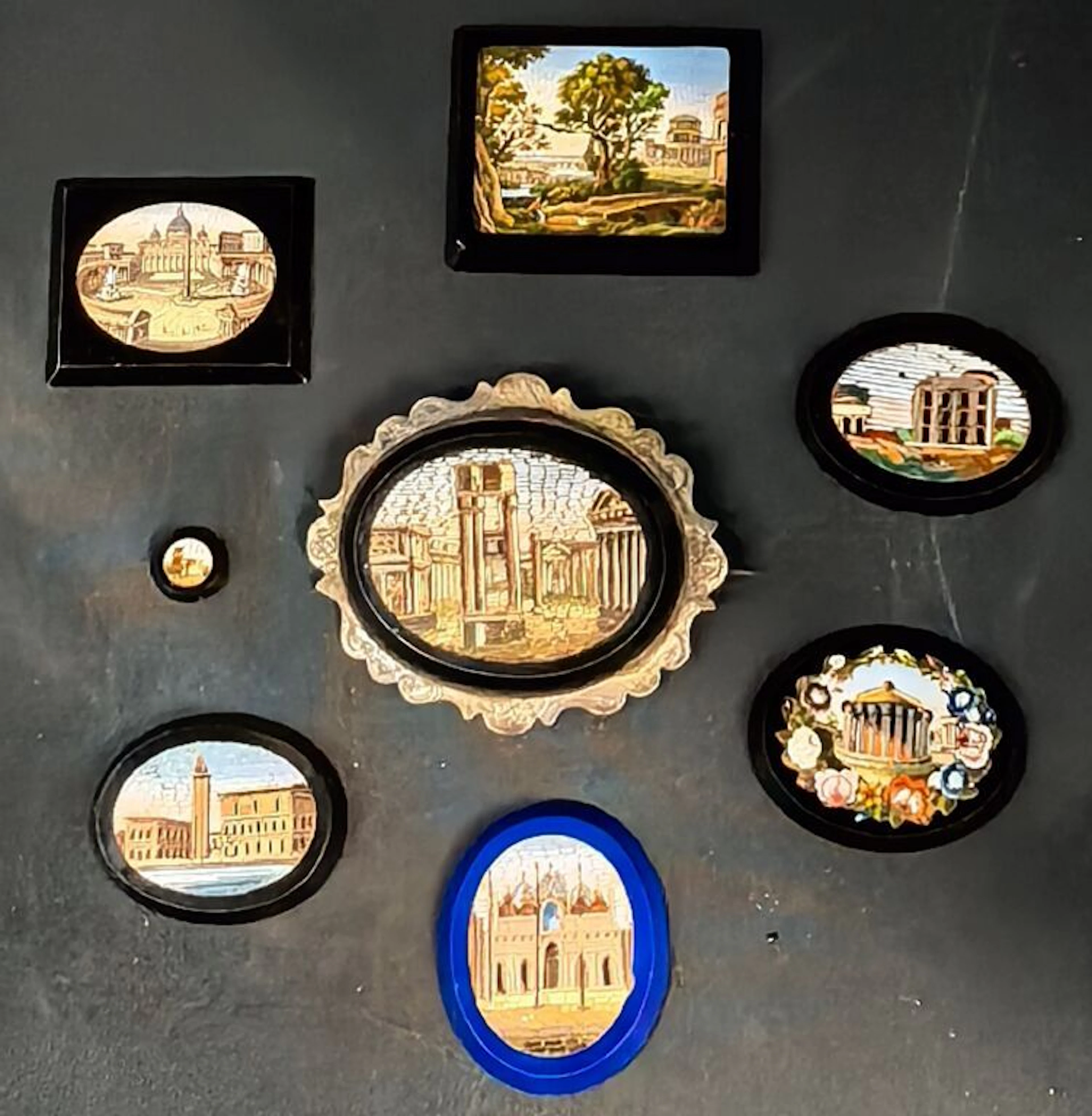 Set of 8 19th-century Italian micromosaics, including: -"The Vatican"