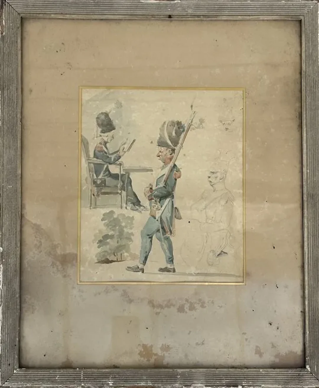 19th-century French school. Studies of officers and soldiers. Gray