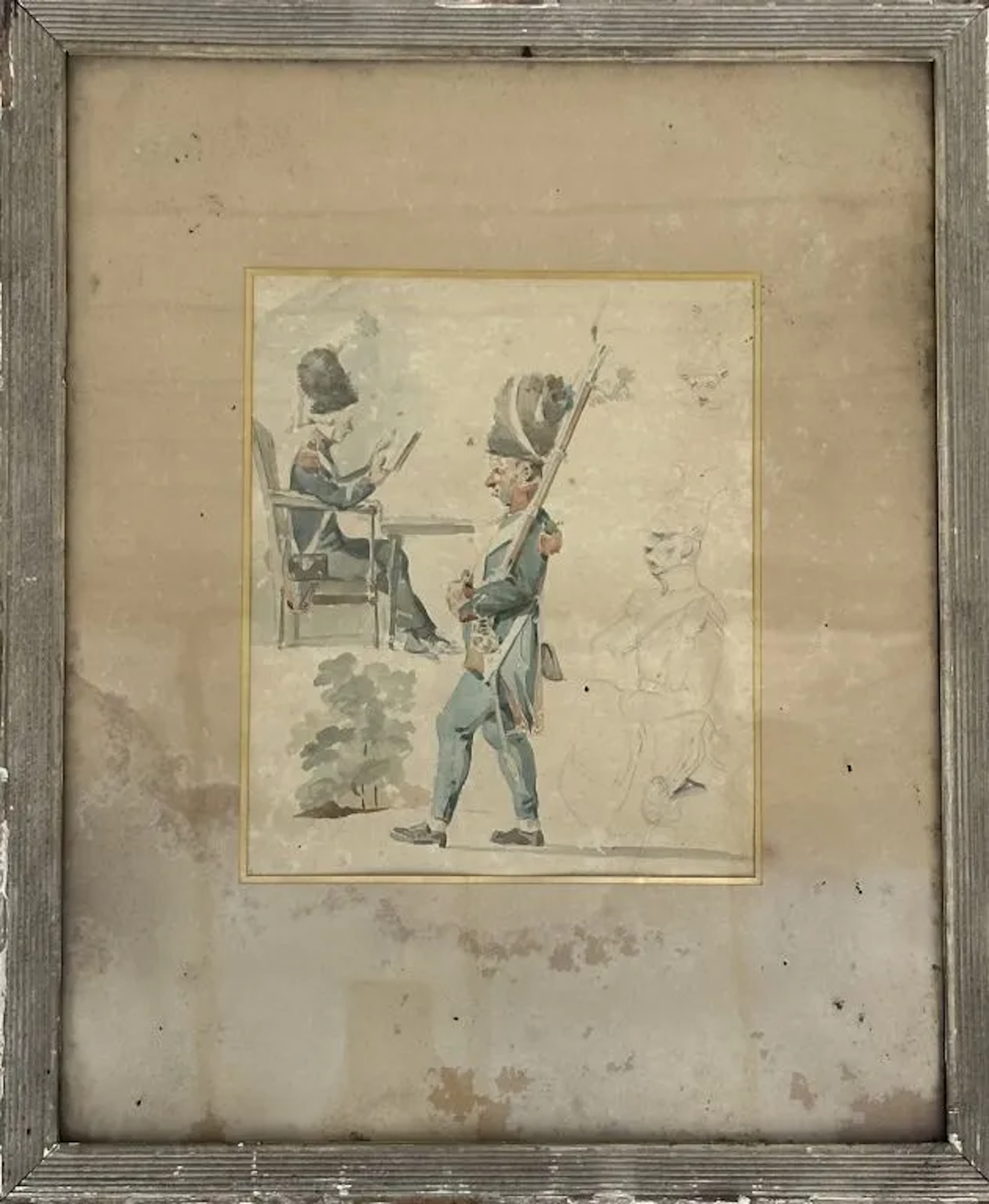 19th-century French school. Studies of officers and soldiers. Gray