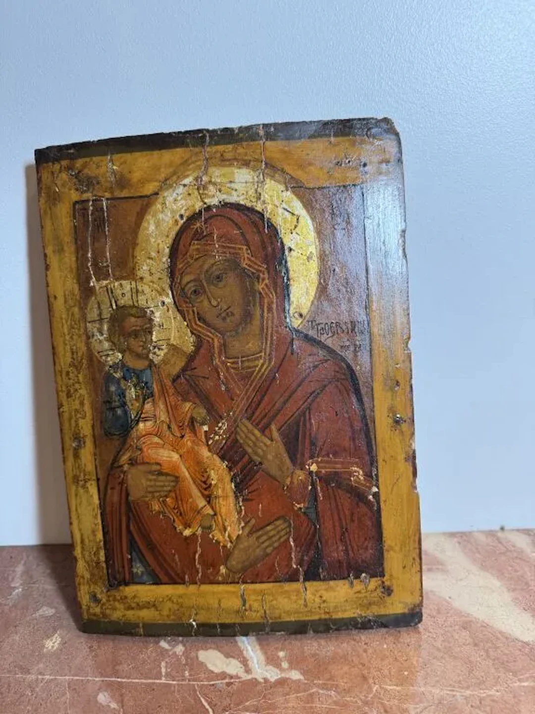19th-century Russian school. Icon of the Mother of God. Wooden panel.