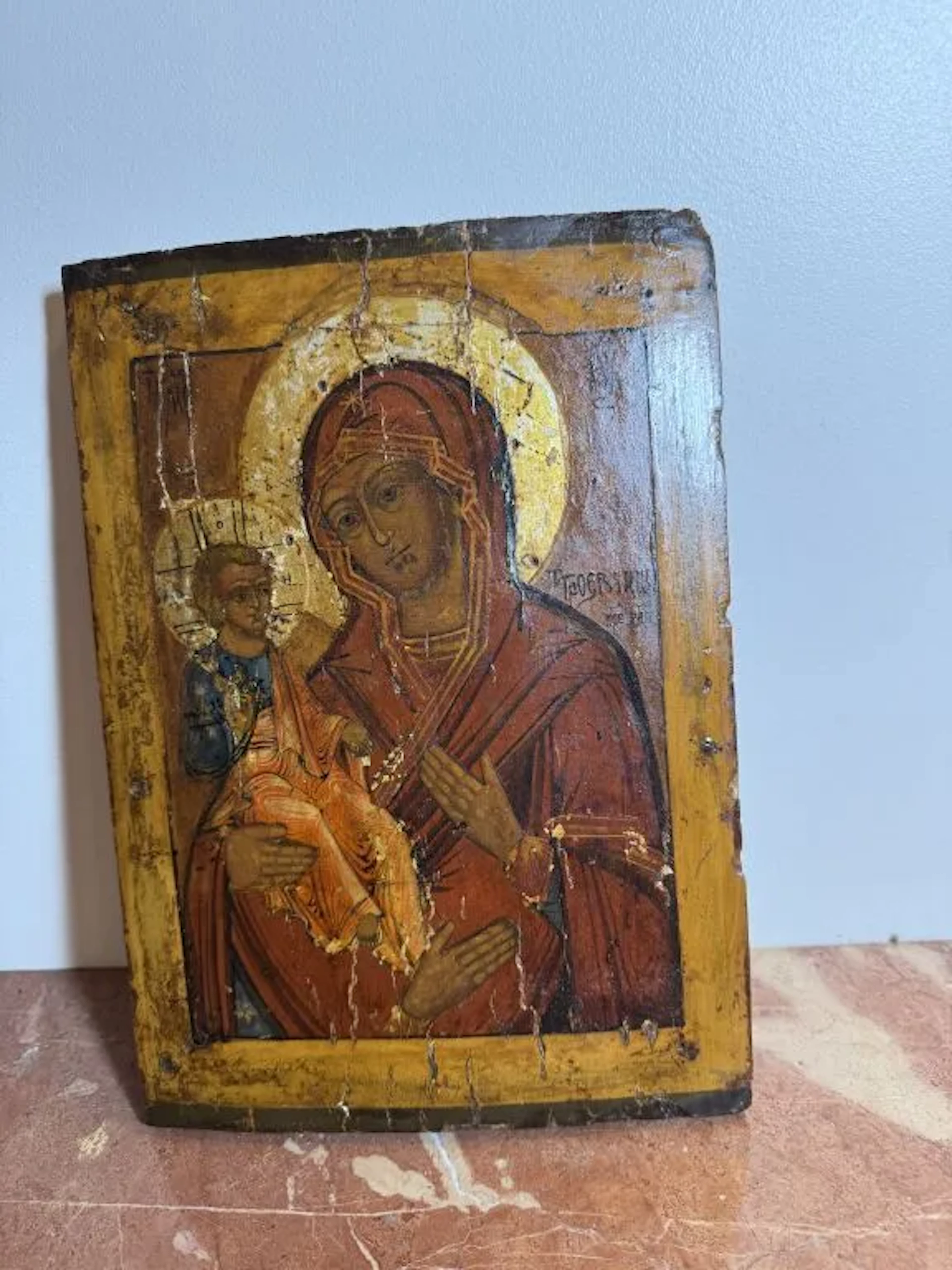 19th-century Russian school. Icon of the Mother of God. Wooden panel.