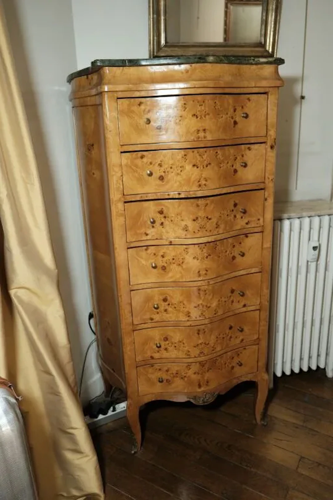 Chest of drawers or weekly organizer, burl wood veneer, with seven