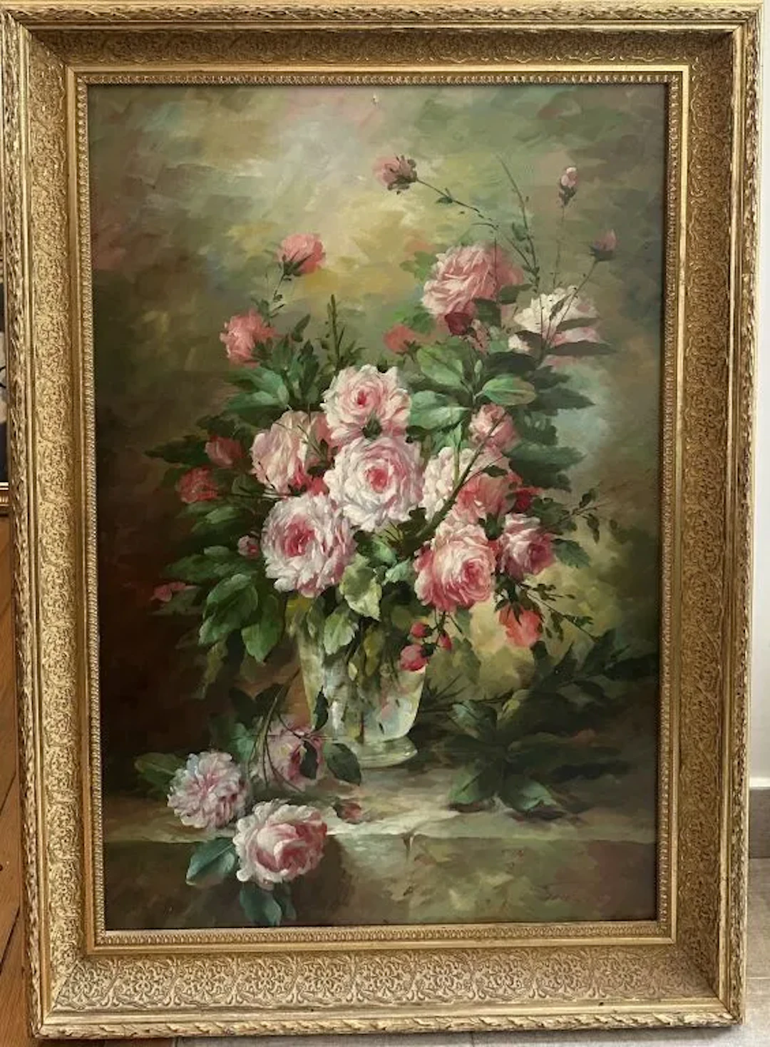 20th-century French School. Still life with roses in a vase on an