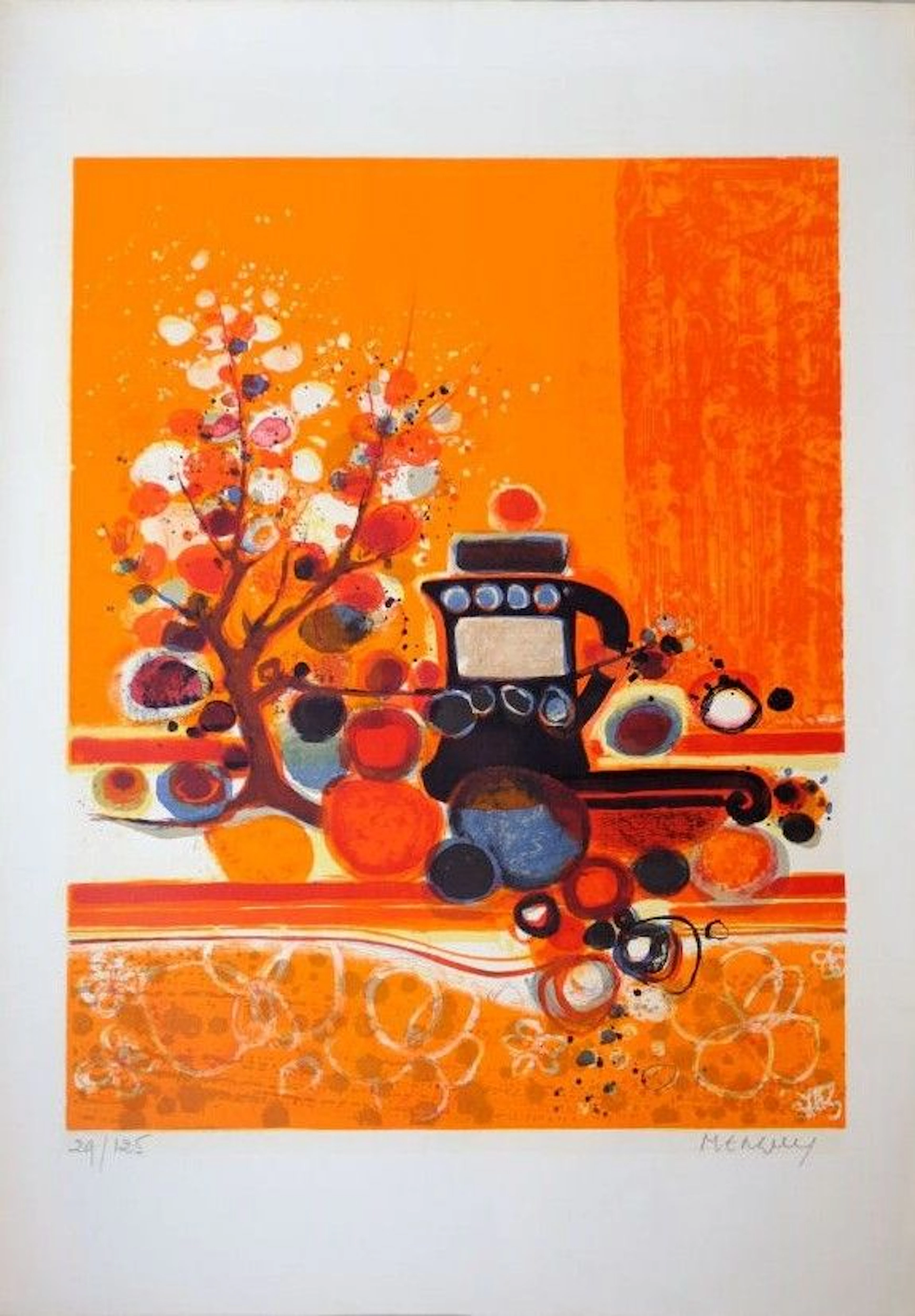Frédéric MENGUY (1927–2007) Black coffee pot on a red background.