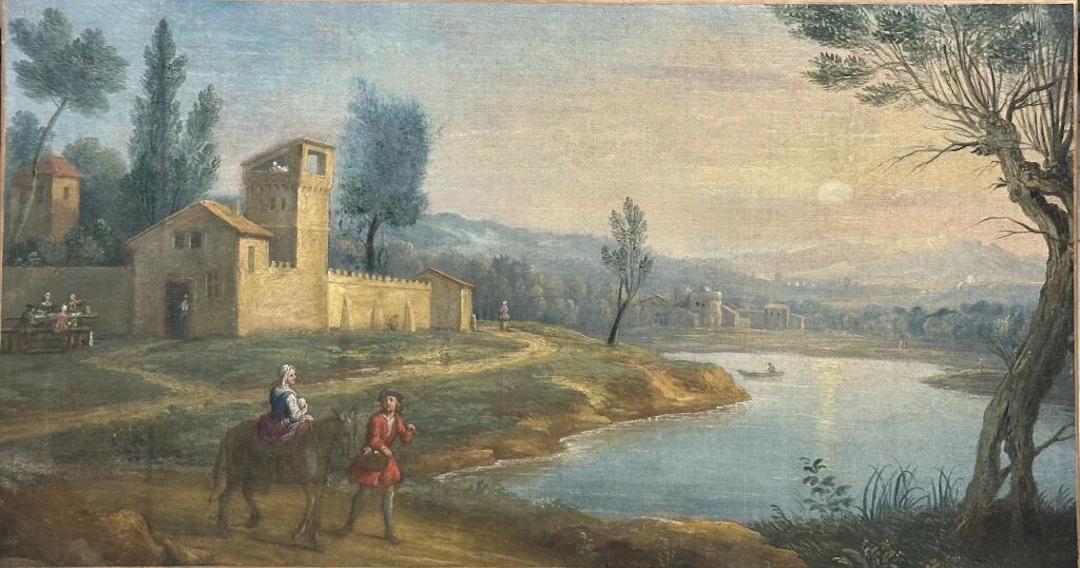 18th-century French school. Lunch and a donkey ride through a lakeside