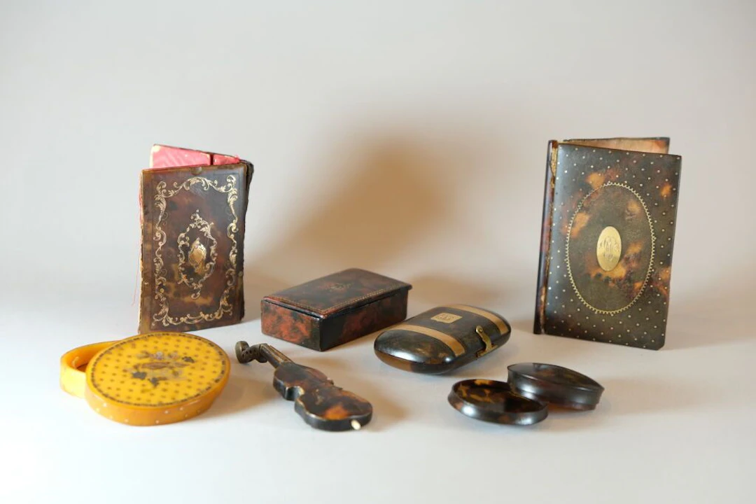 An interesting set of antique boxes and dance cards in tortoiseshell