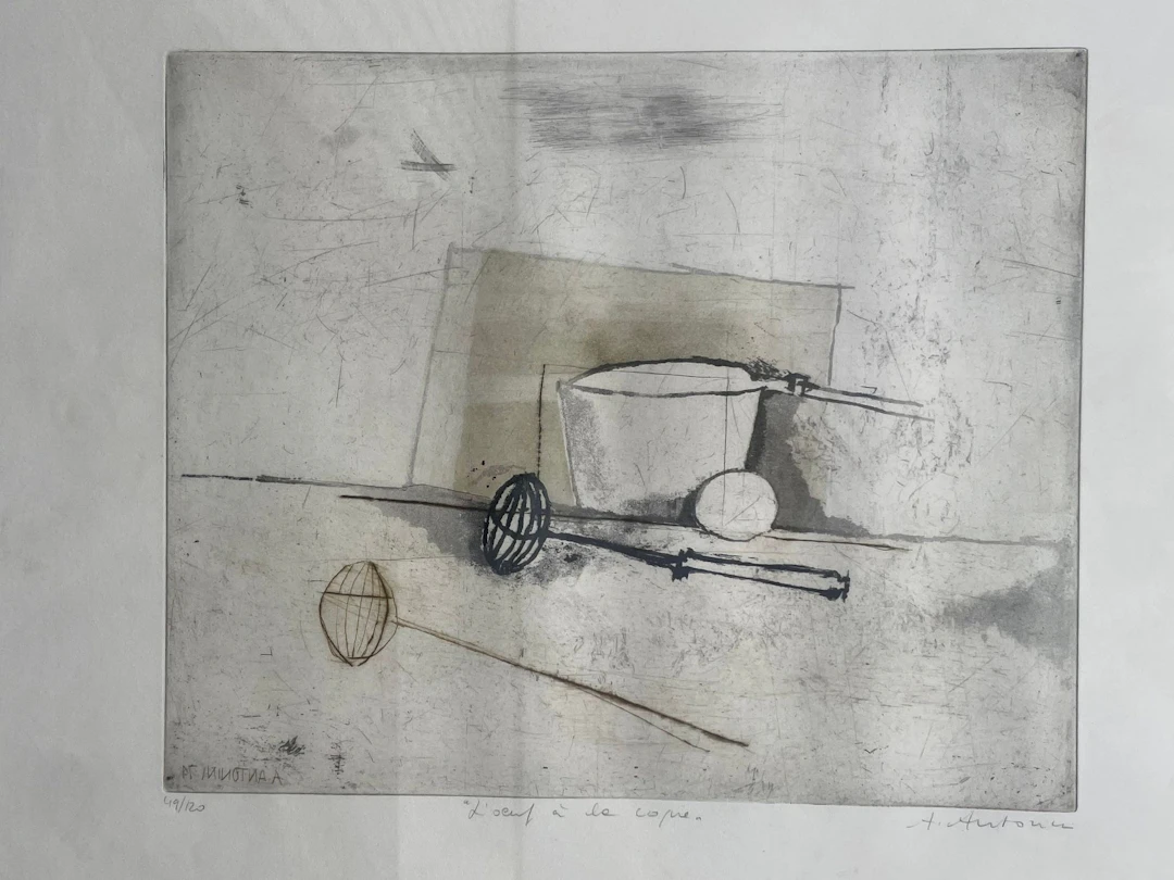 Annapia ANTONINI (born in 1942) The Soft-Boiled Egg. Color engraving.