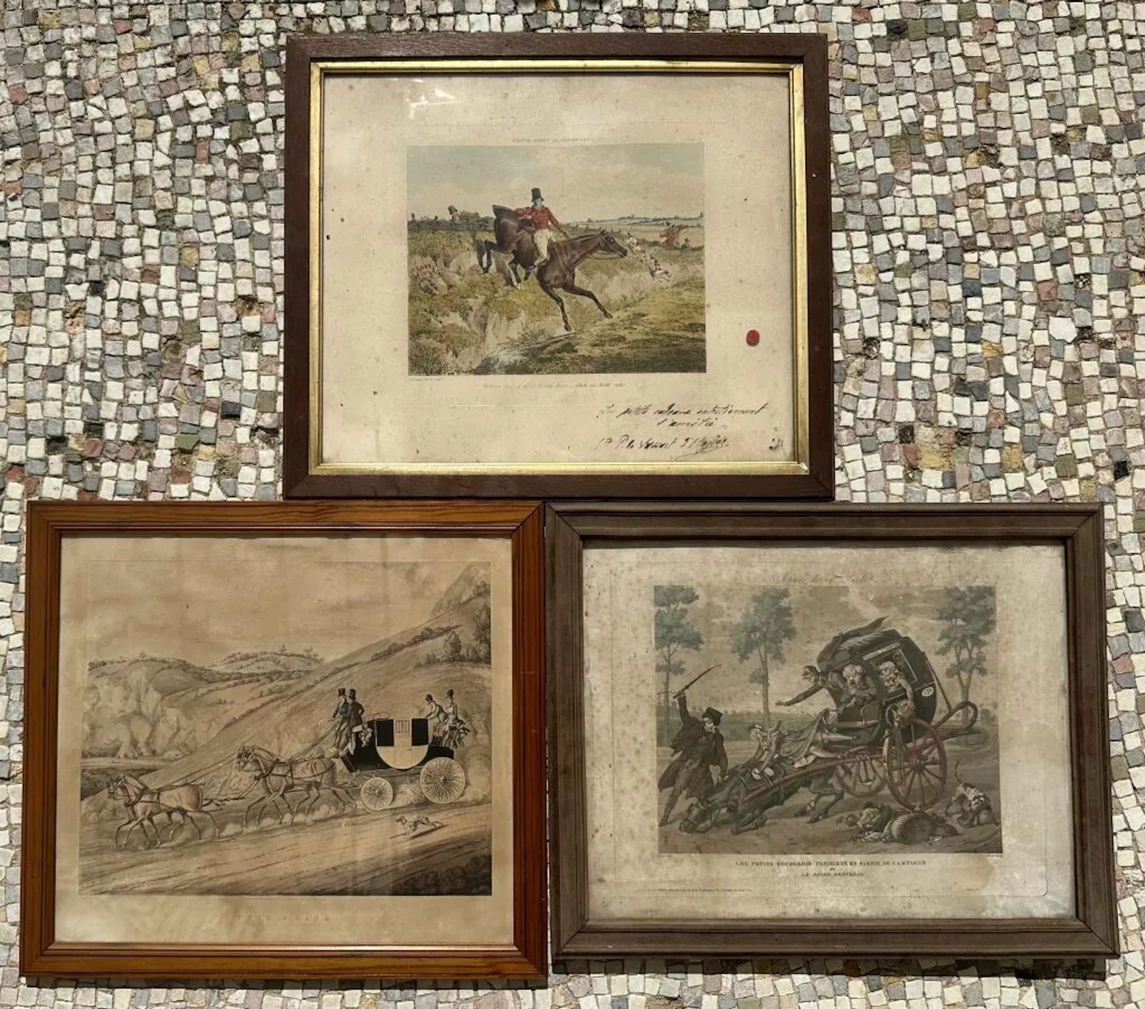 [Hippology]. Set of three English lithographs and one 19th-century