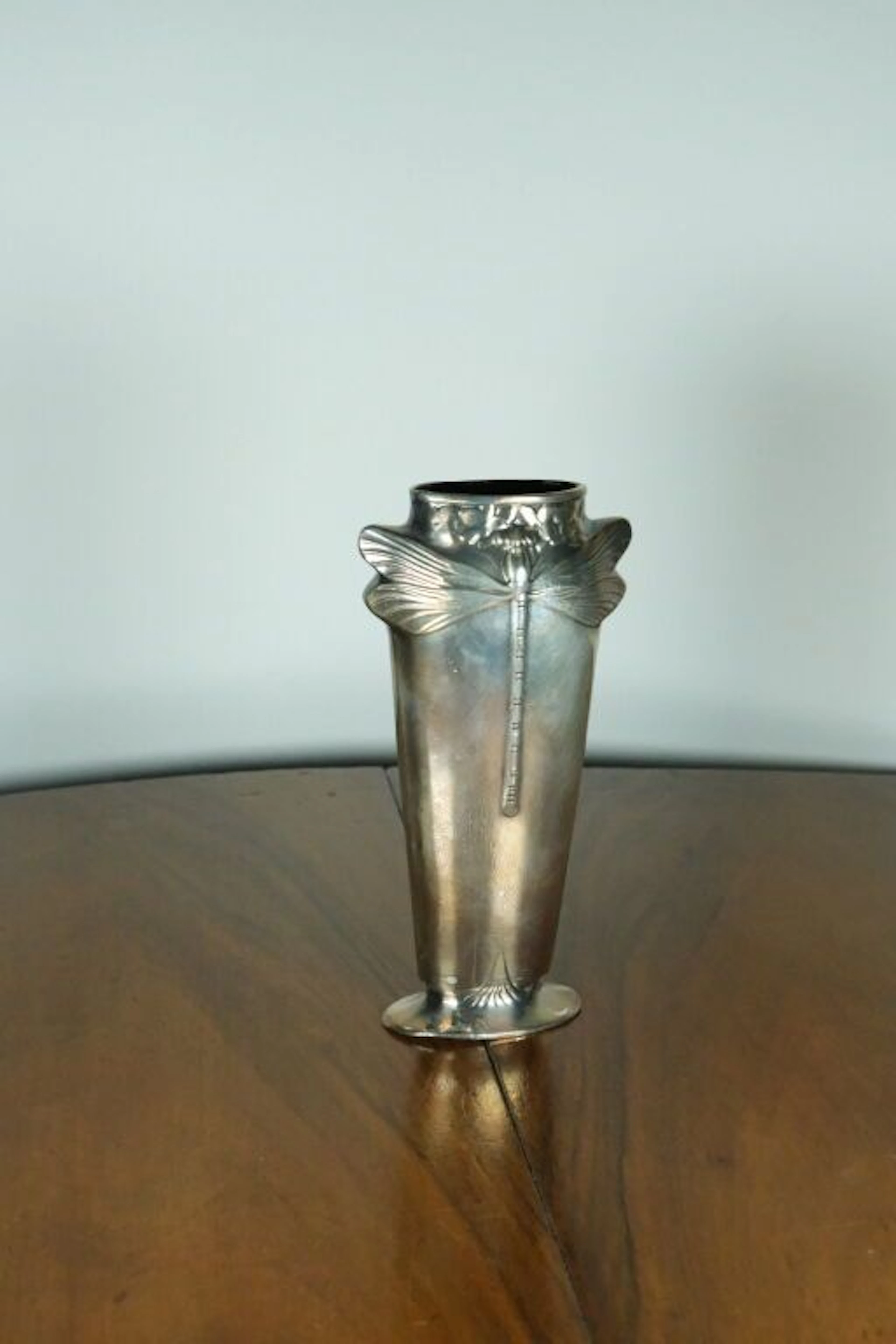 CHRISTOFLE. Small Art Nouveau-style dragonfly vase in silver-plated