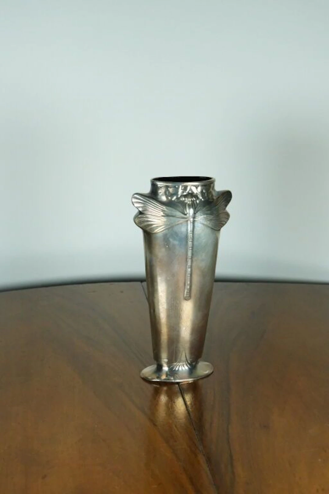CHRISTOFLE. Small Art Nouveau-style dragonfly vase in silver-plated