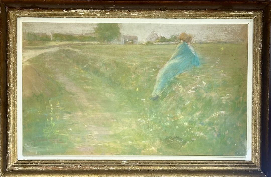 Léon SONNIER (19th–20th century). Young woman reclining along a path.