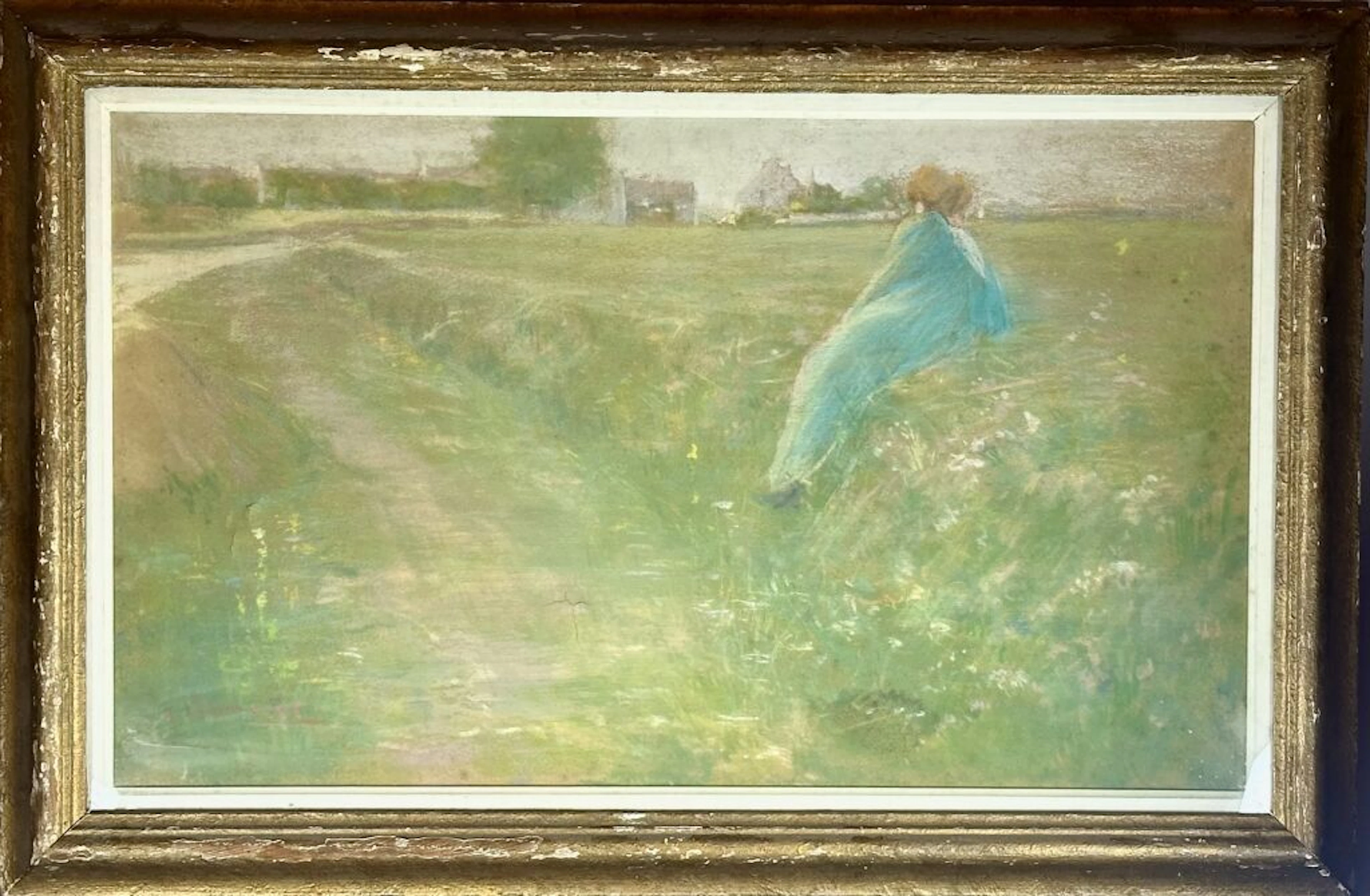 Léon SONNIER (19th–20th century). Young woman reclining along a path.