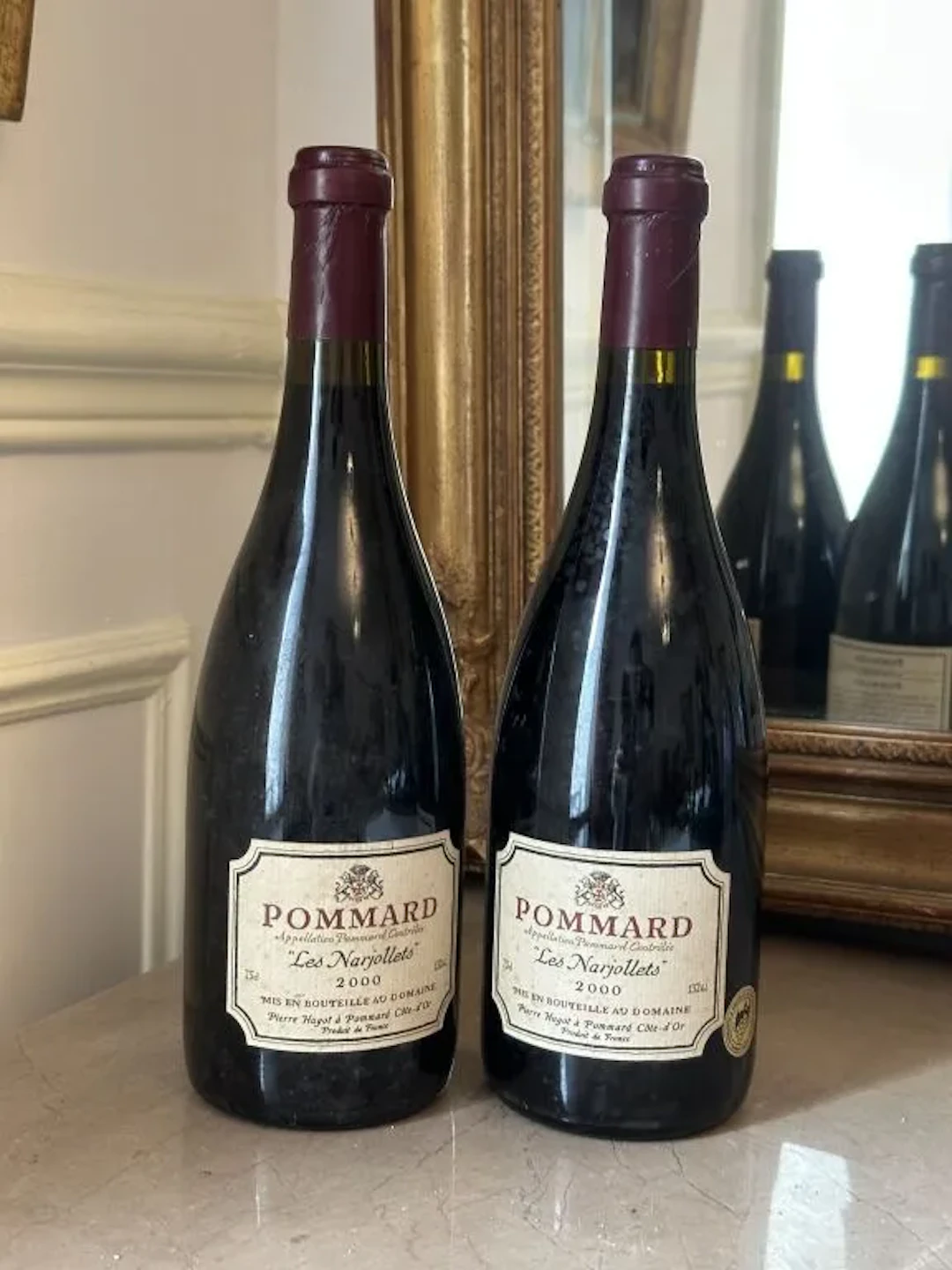 POMMARD "Les Narjollets" 2000 - Domaine Pierre Hugot. Labels are torn.