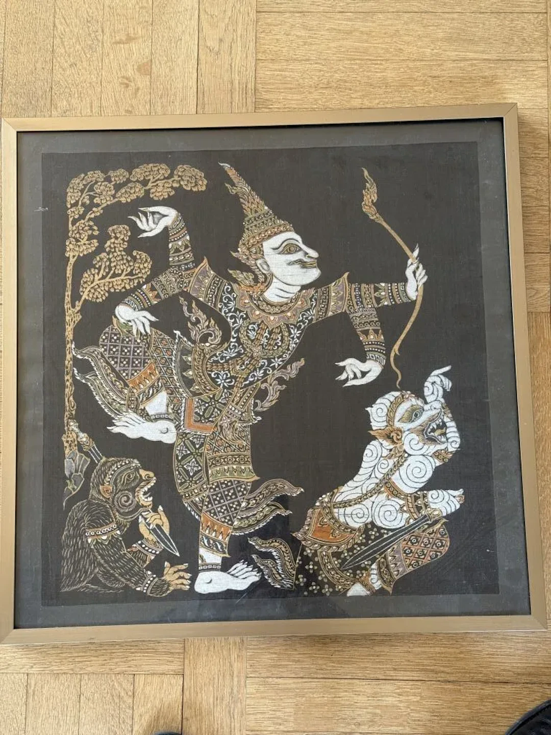Thailand or Indonesia, 20th century. Mythological scene painted on
