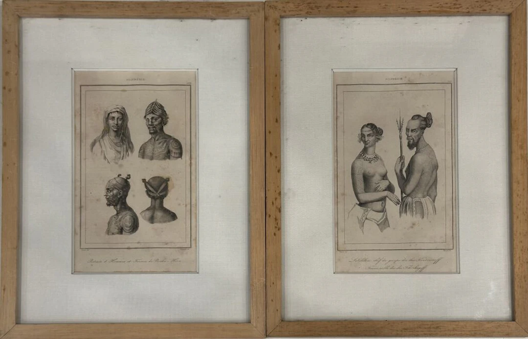POLYNESIA. Set of 4 plates depicting portraits: - Women of Nouka-Hiva;