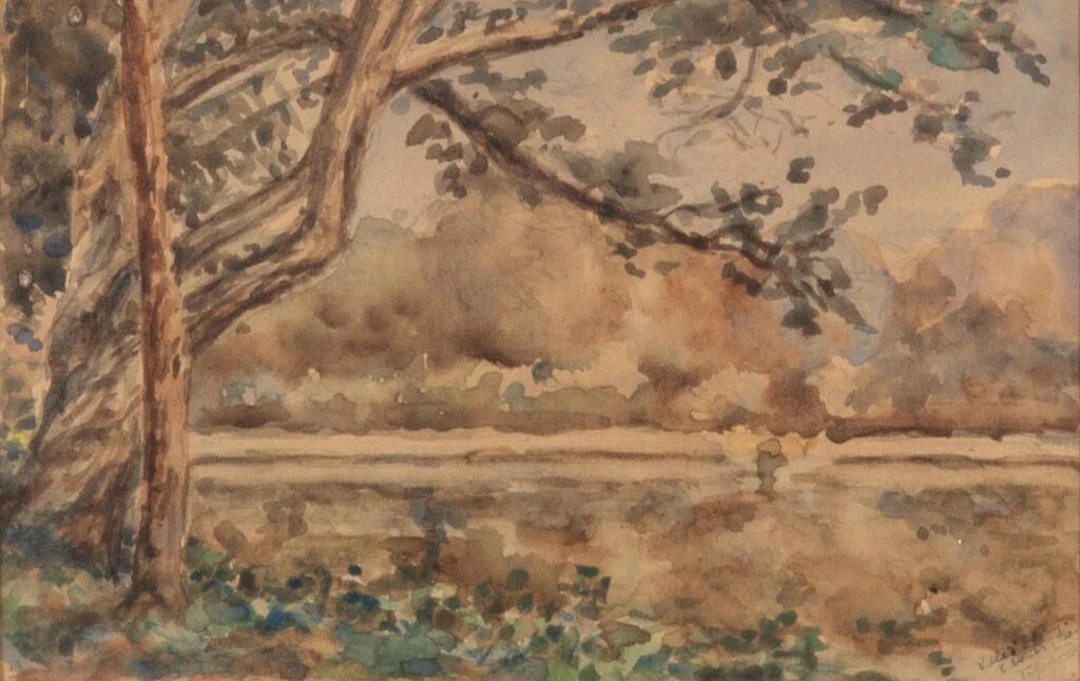 20th-century school. Ville d'Avray. Watercolor. Signed, dated, and
