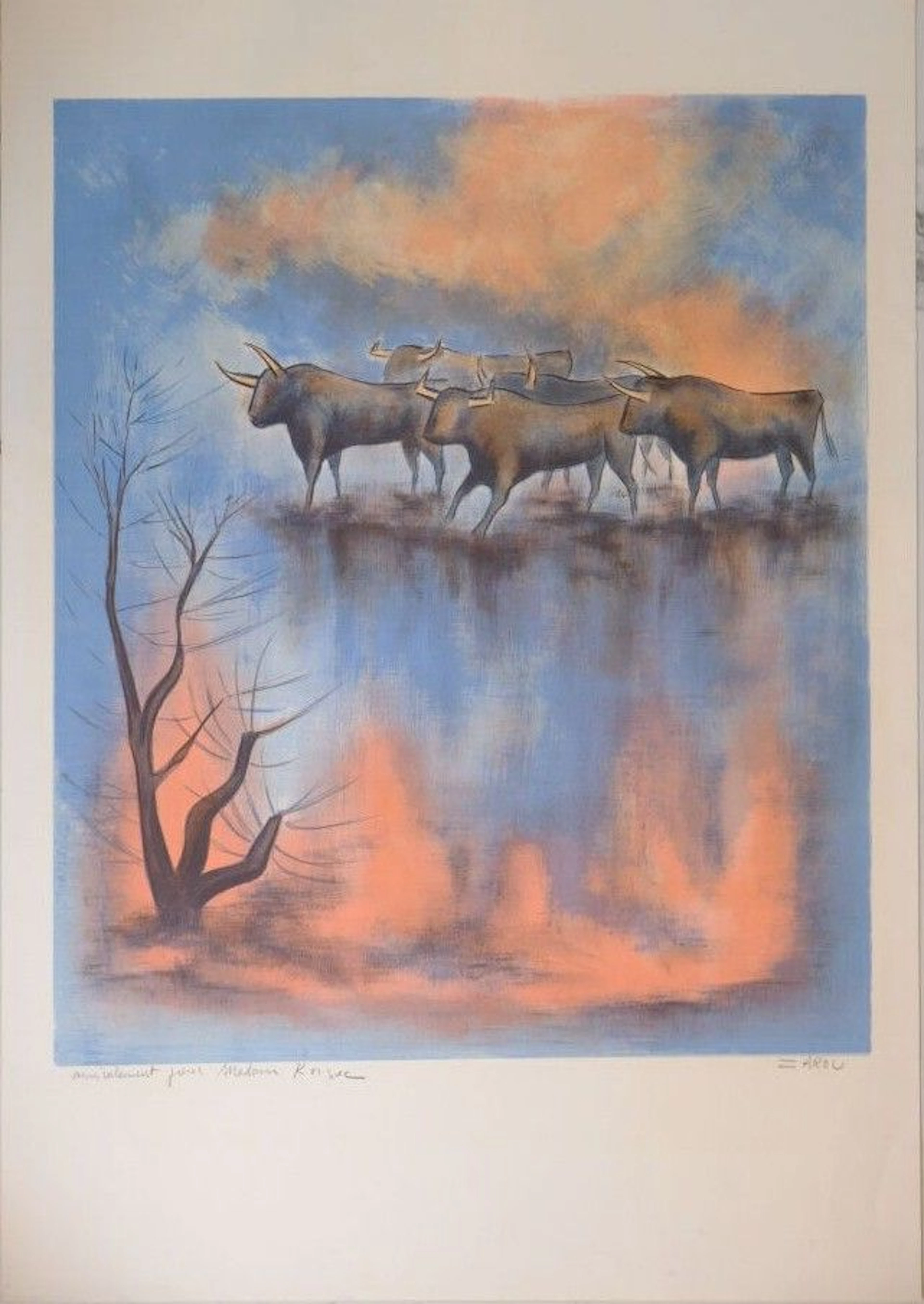 Gérard CARDELLA, known as ZAROU (1930–2013) Herd of Bulls at Dawn.