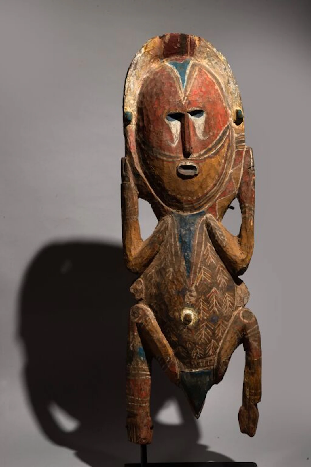 Statue of a standing man. Original polychrome paint on heavy wood.