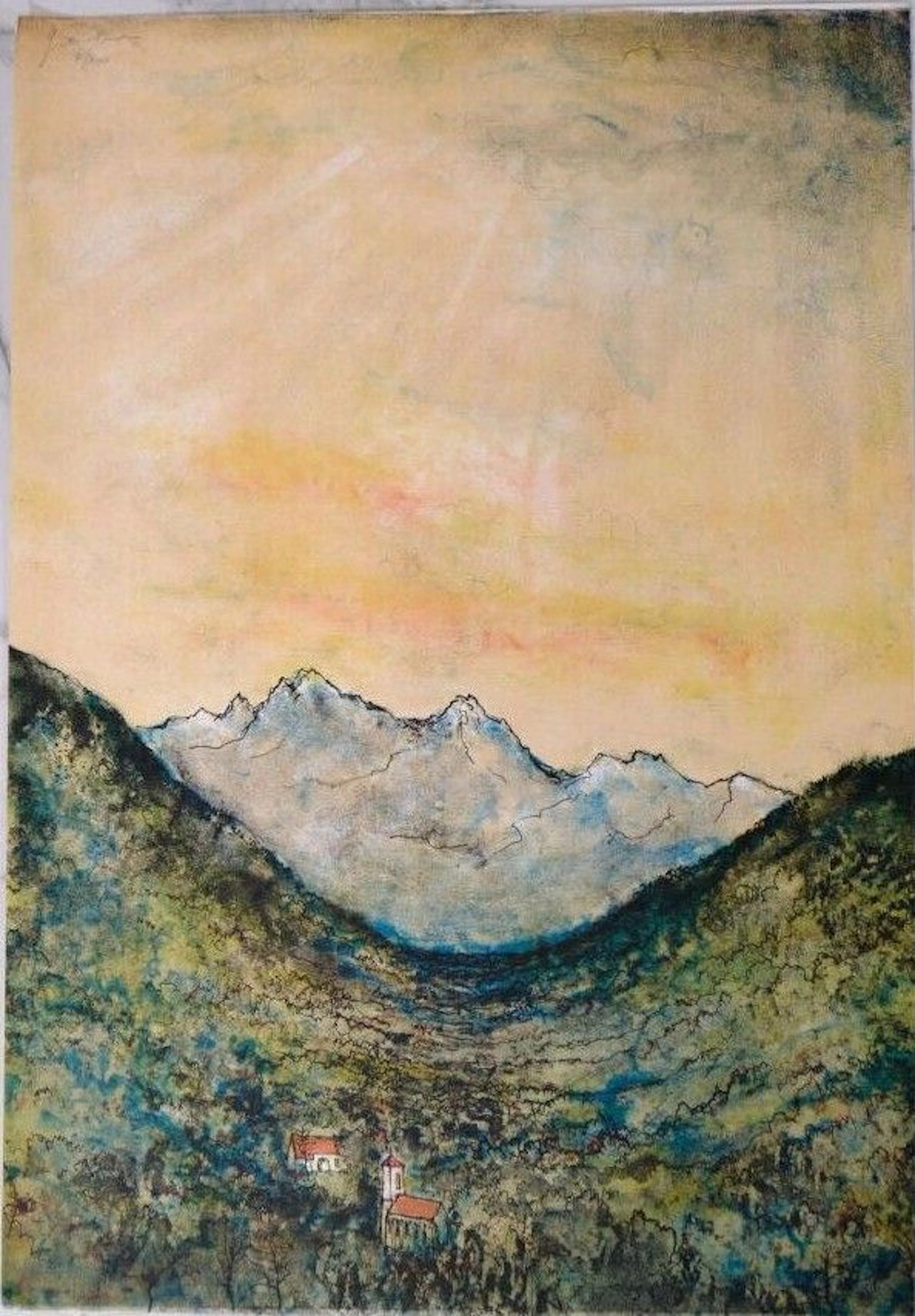Bernard GANTNER (1928–2018) Sunlit Mountain. Aquatint on Arches paper.