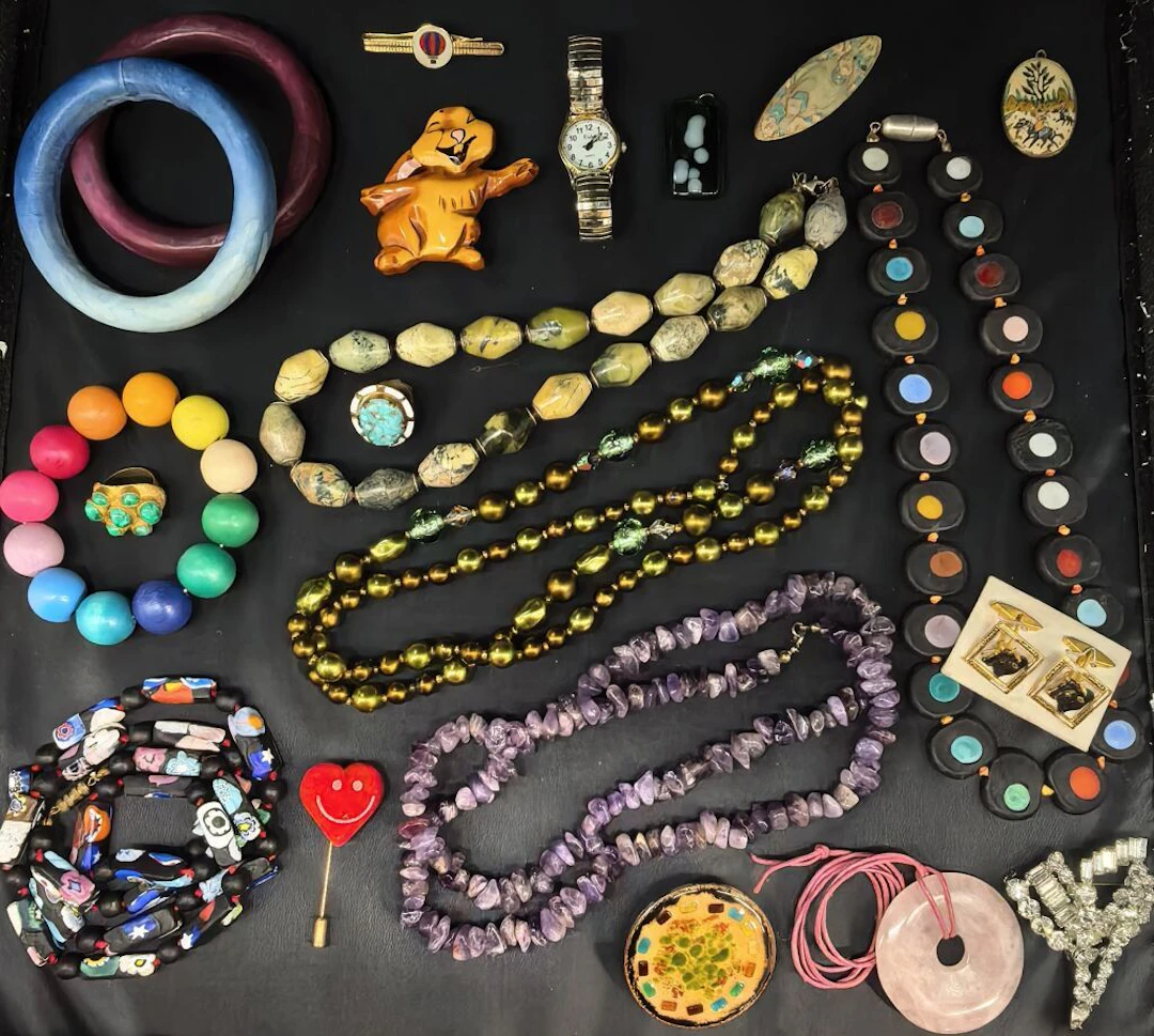 Fashion jewelry, a mix of summer colors and composite materials—whether