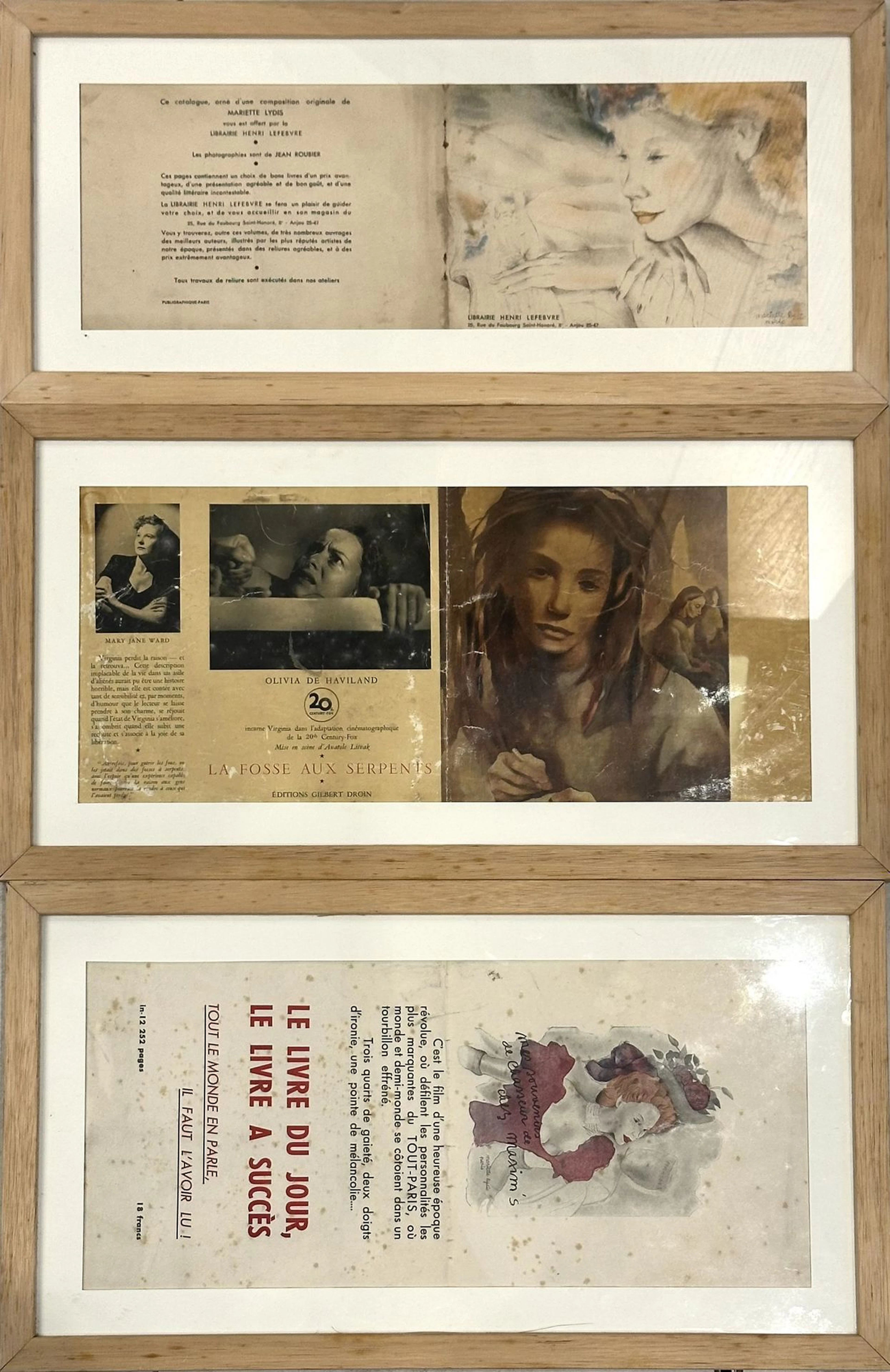 Set of three framed color advertising leaflets comprising: - Henri
