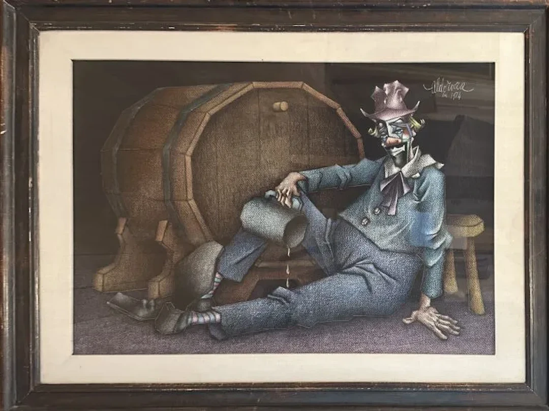 Aldo ROCCA (20th century) The Thirsty Clown, 1974. Pastel and oil