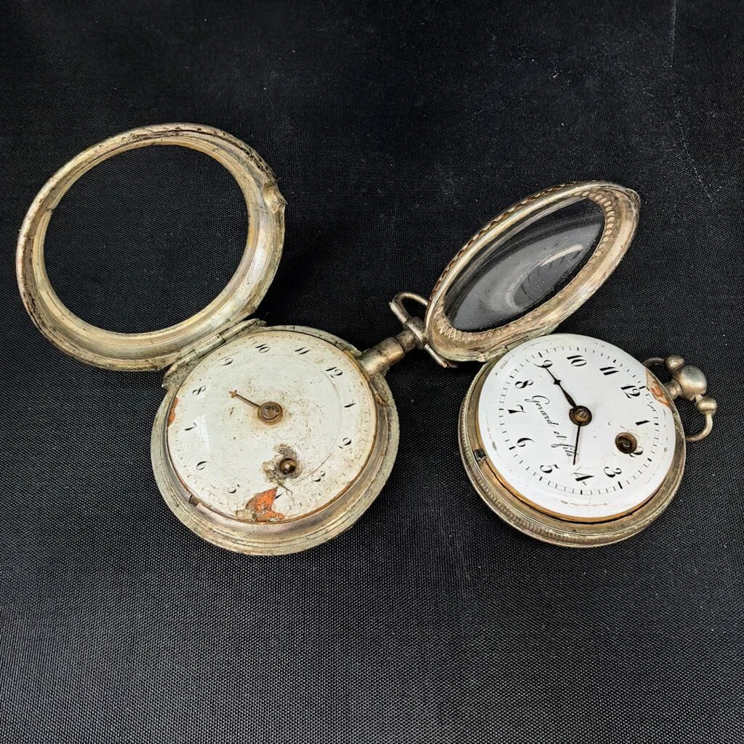 Set of two 800‰ silver pocket watches, late 18th century, domed, tilting