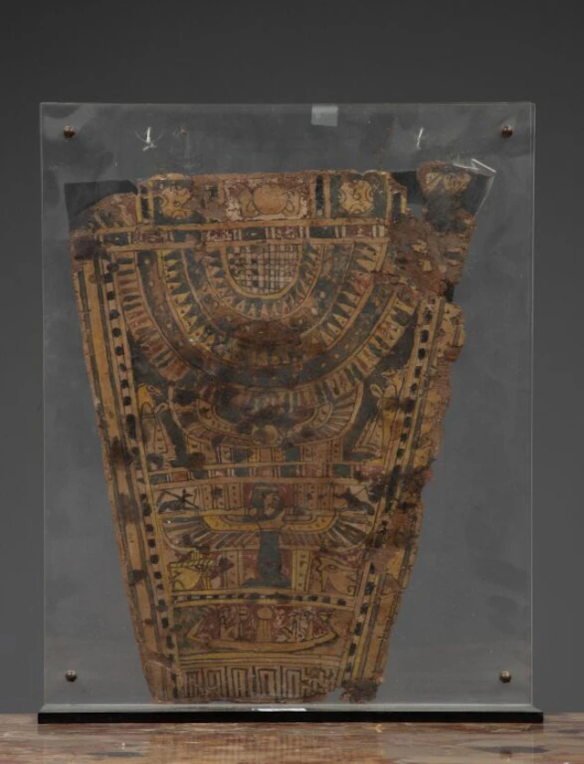 Mummy breastplate. Breastplate decorated with four registers. The