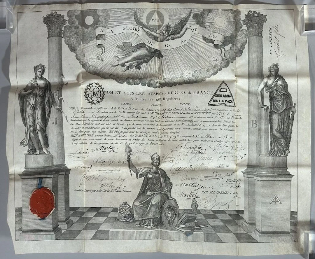 Parchment diploma from the Grand Orient de France awarded to Brother