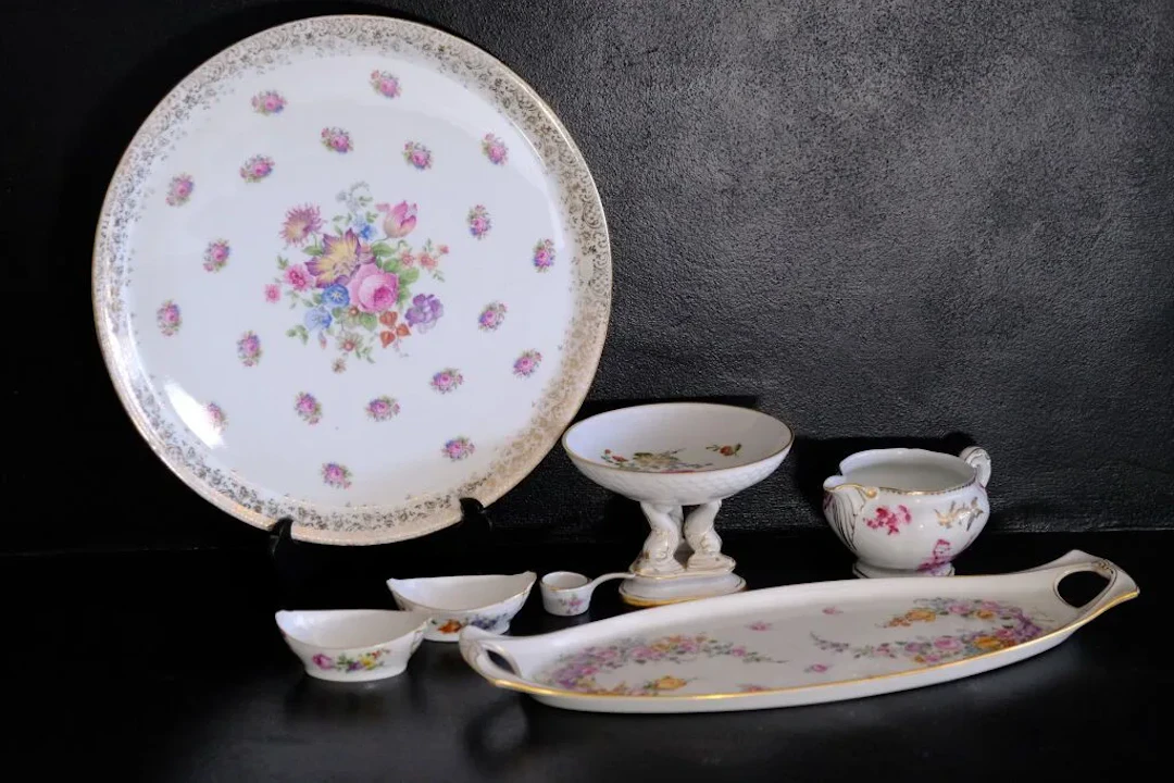 LIMOGES, France. Set including: - a pie plate with a polychrome design