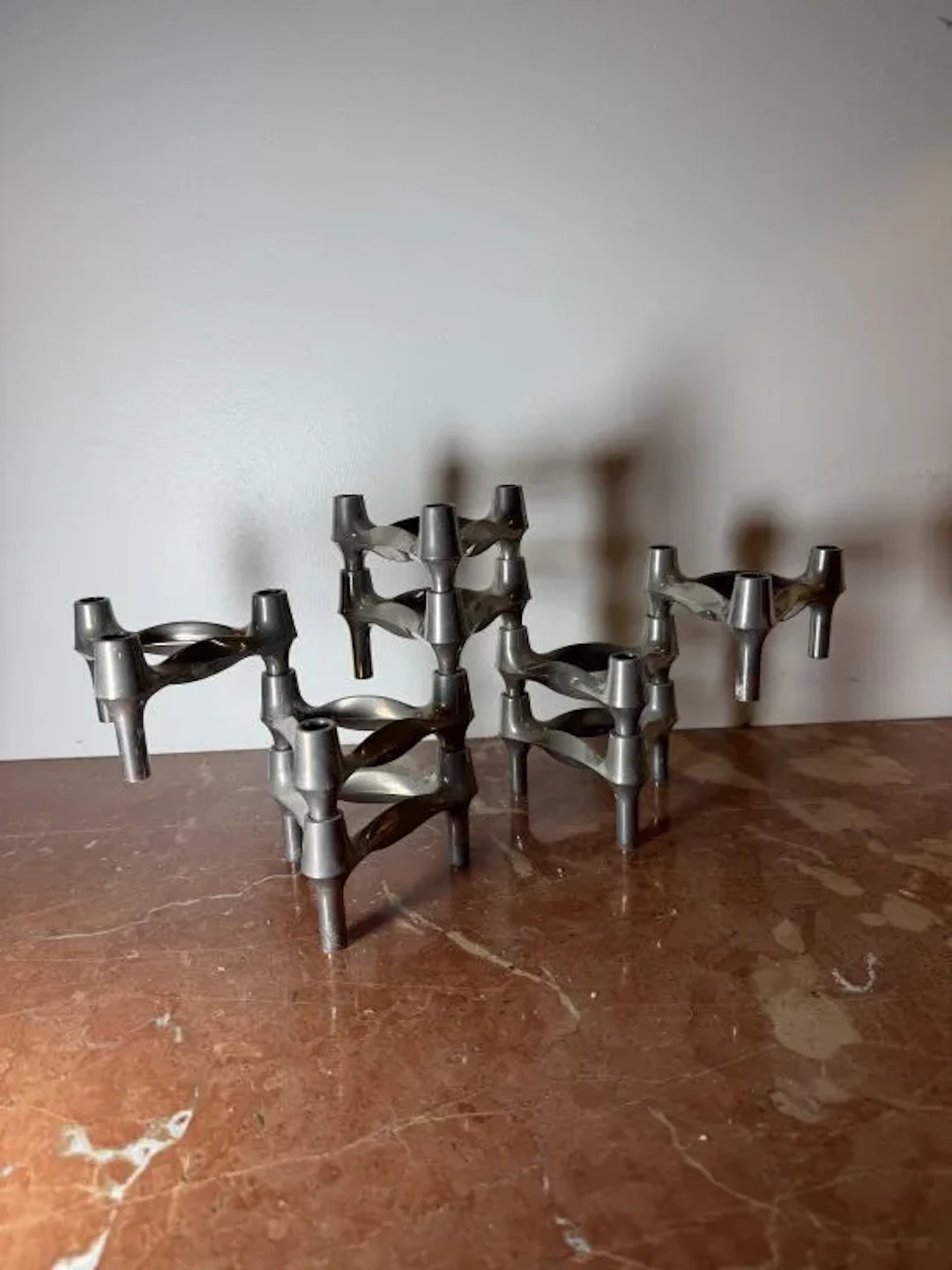 STOFF NAGEL BMF. Set of 8 modular candleholders, each with three arms