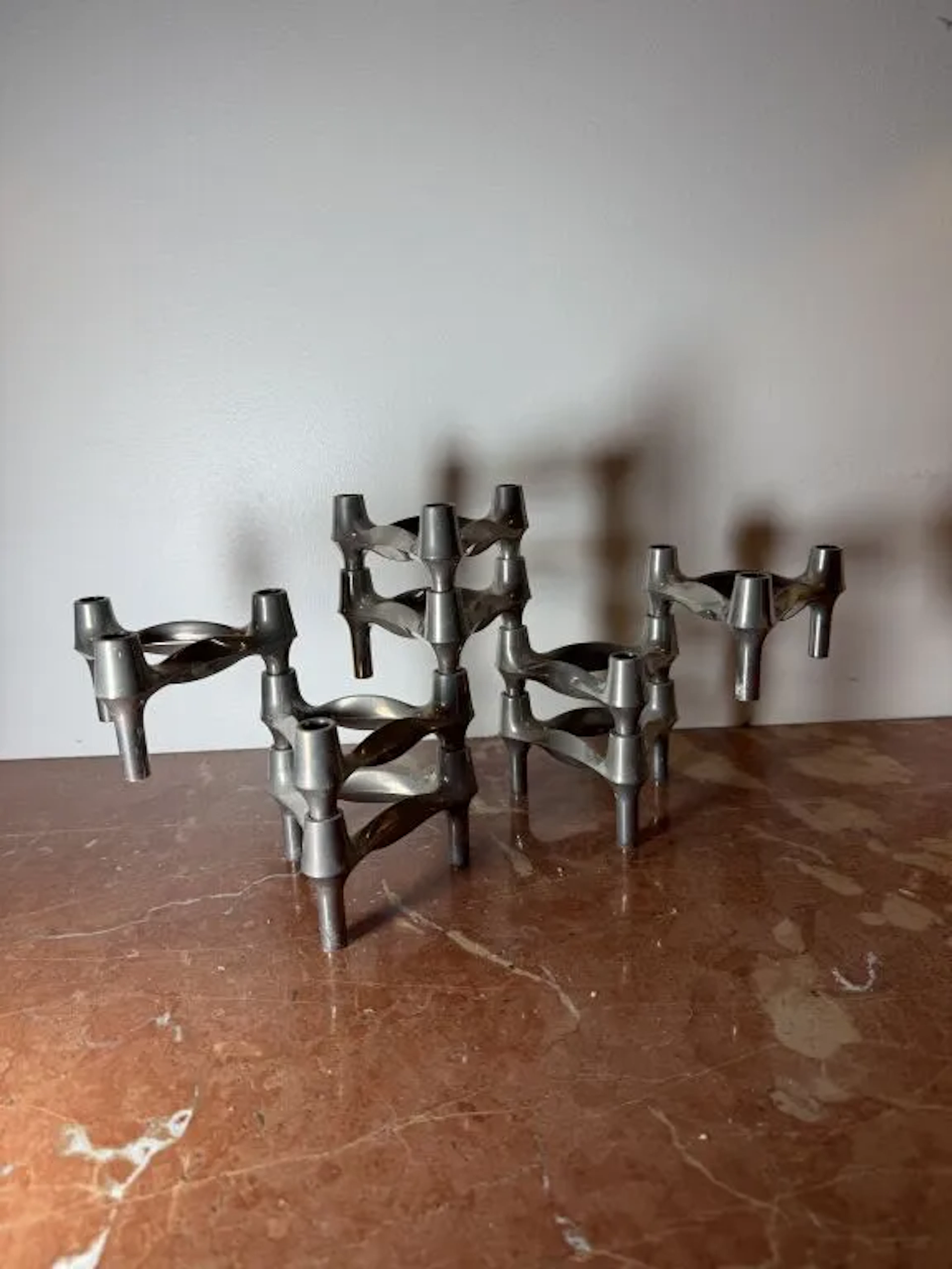 STOFF NAGEL BMF. Set of 8 modular candleholders, each with three arms