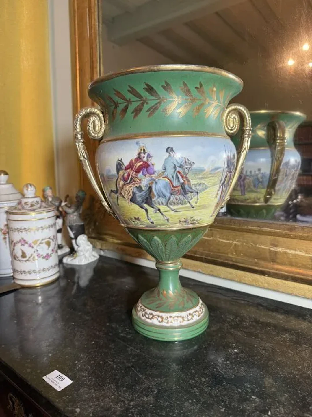 Porcelain vase in the Sèvres style with a polychrome decoration depicting