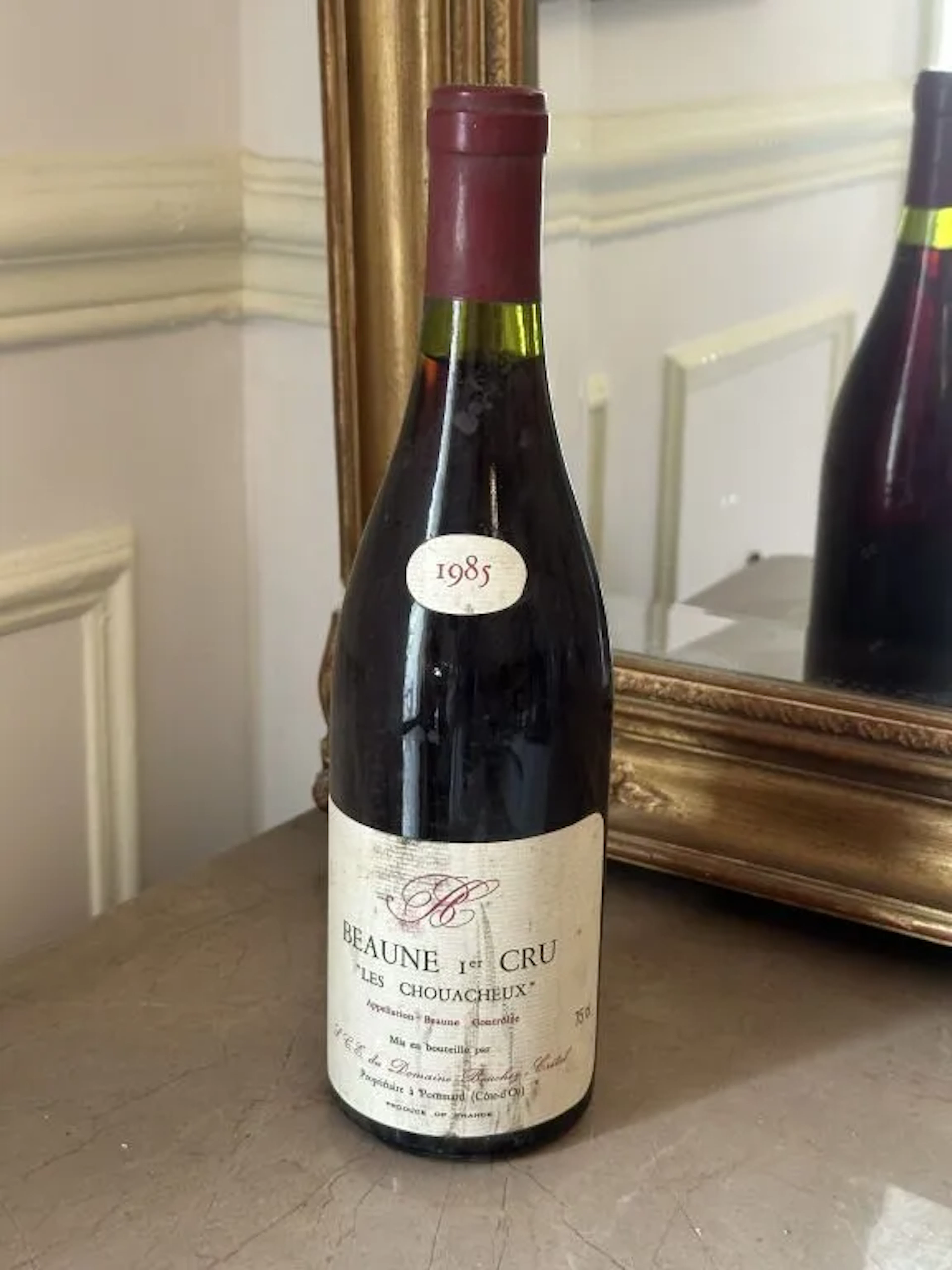 BEAUNE 1er Cru 1985 "Les Chouacheux" - Domaine Bouchez - Crétal. Stained
