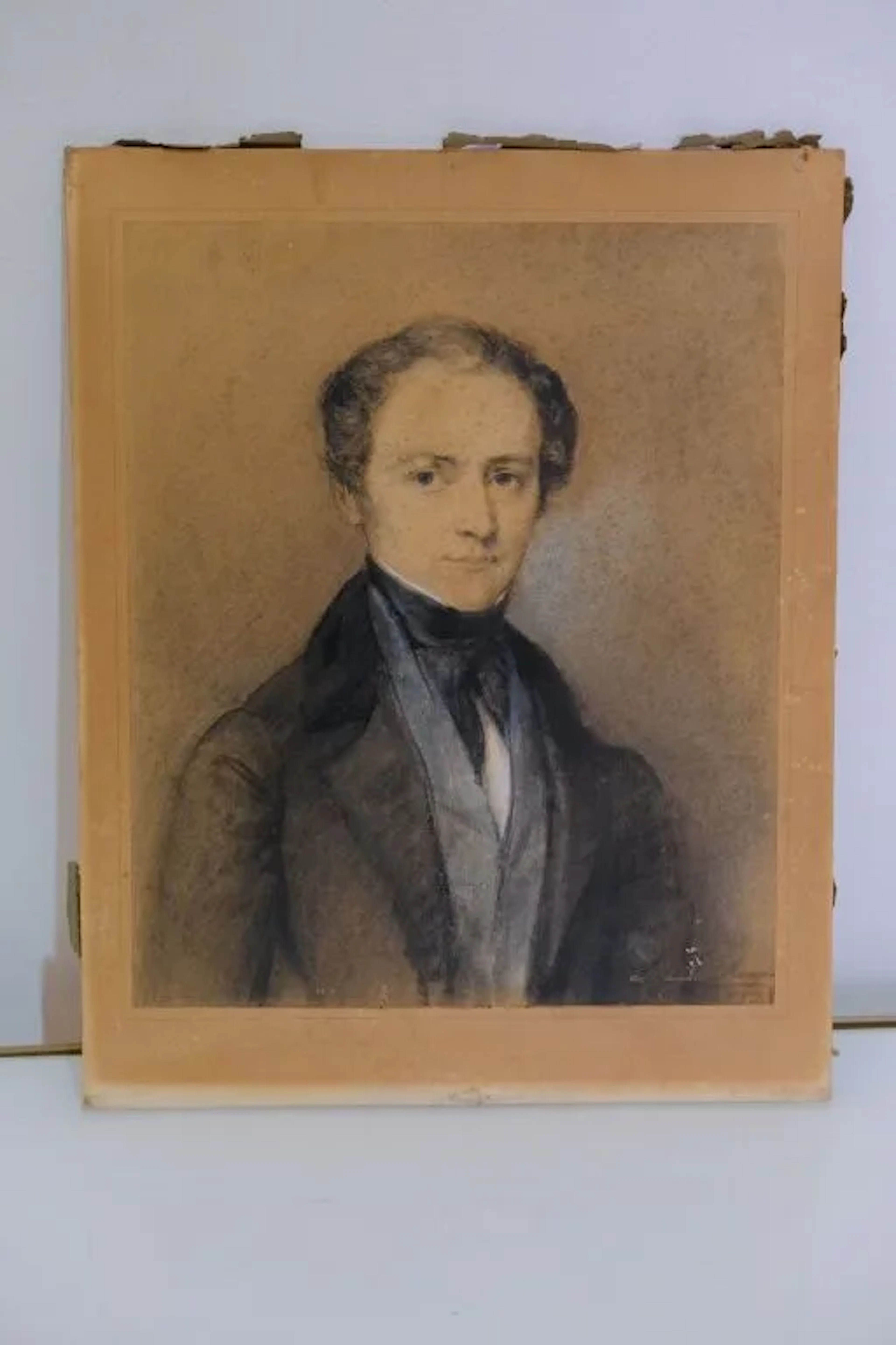 French School, circa 1830. Portrait of a young man in a jacket. Charcoal