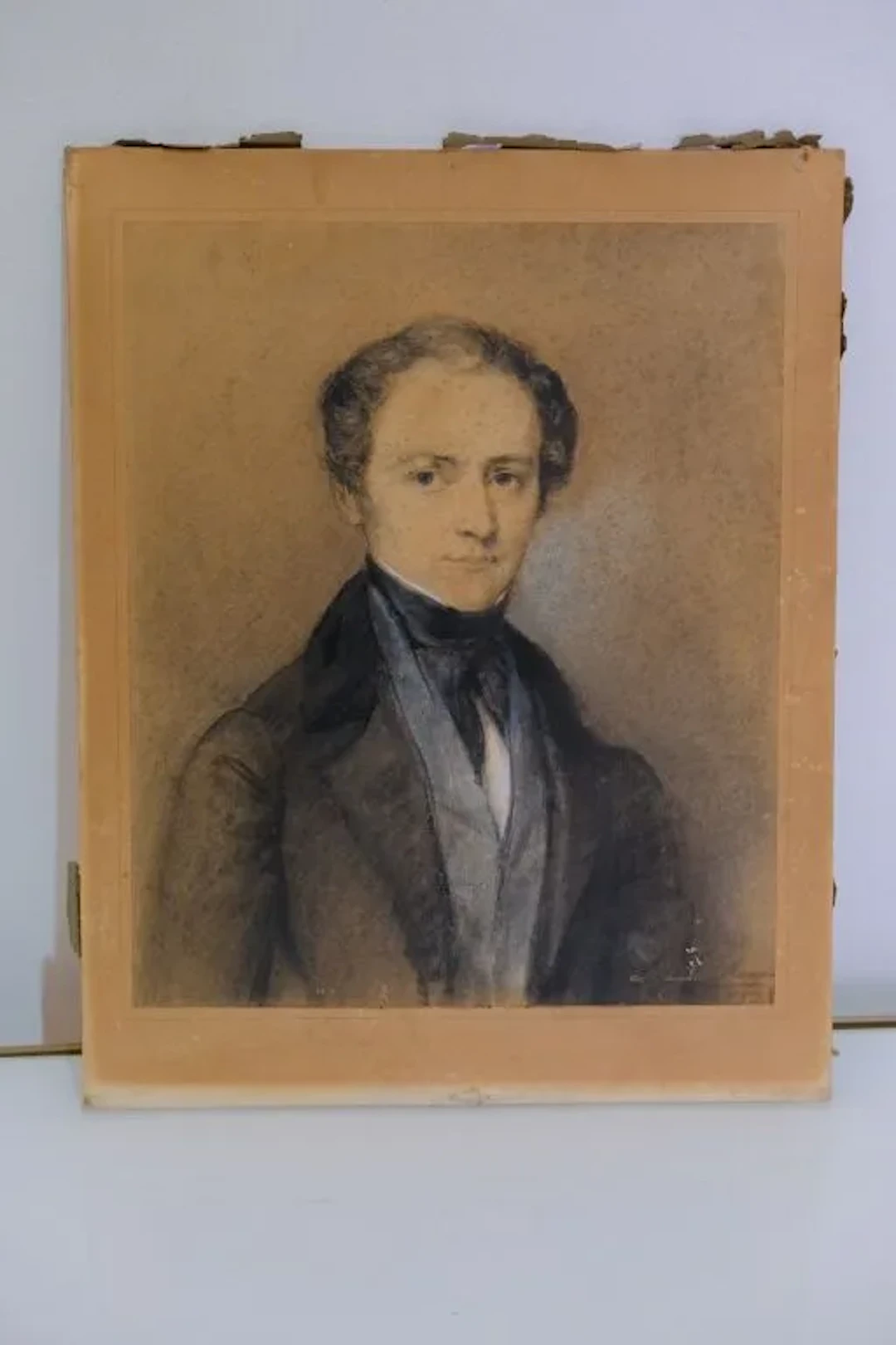 French School, circa 1830. Portrait of a young man in a jacket. Charcoal