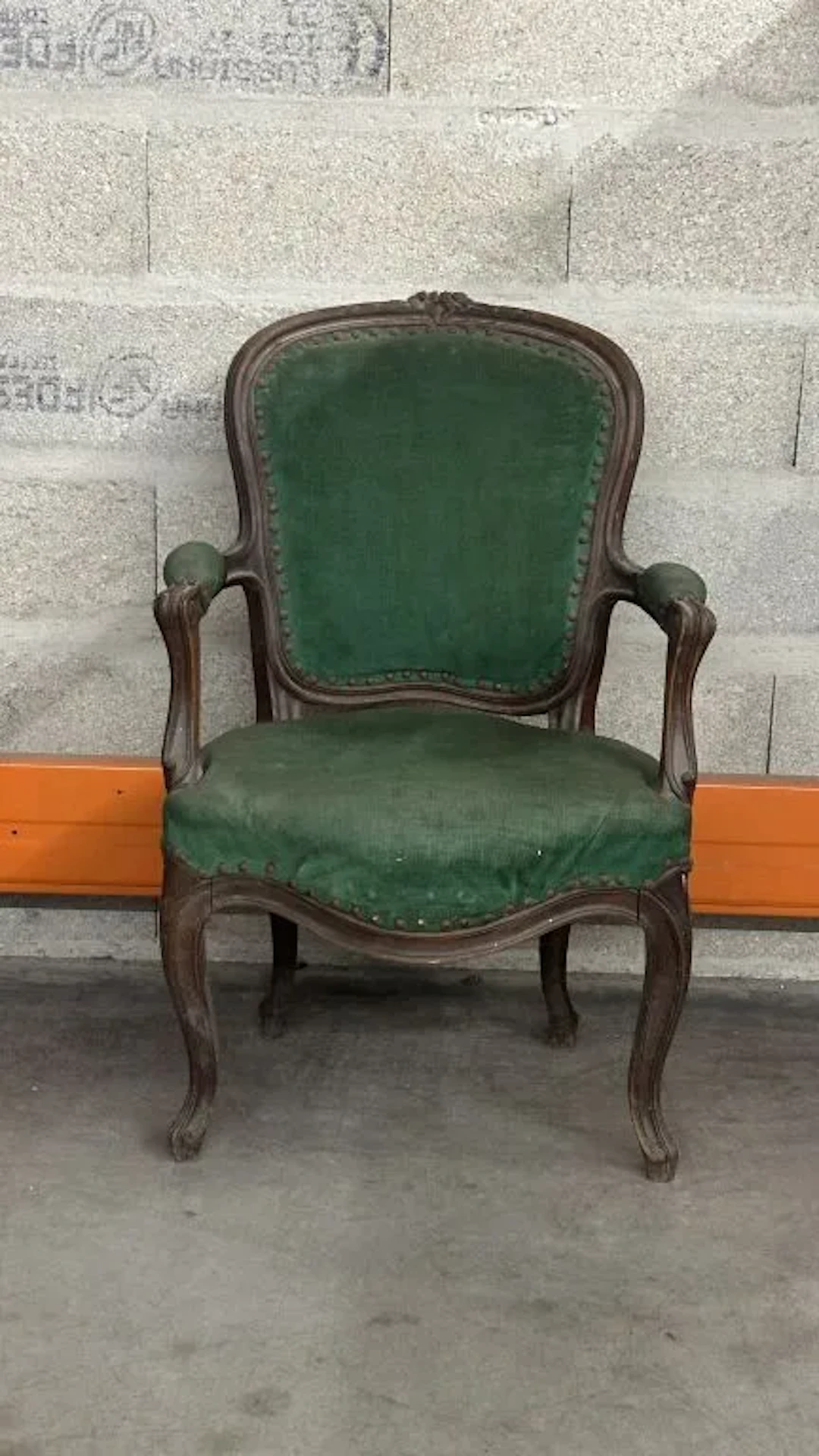 Armchair with a cabriolet backrest made of molded and carved wood;