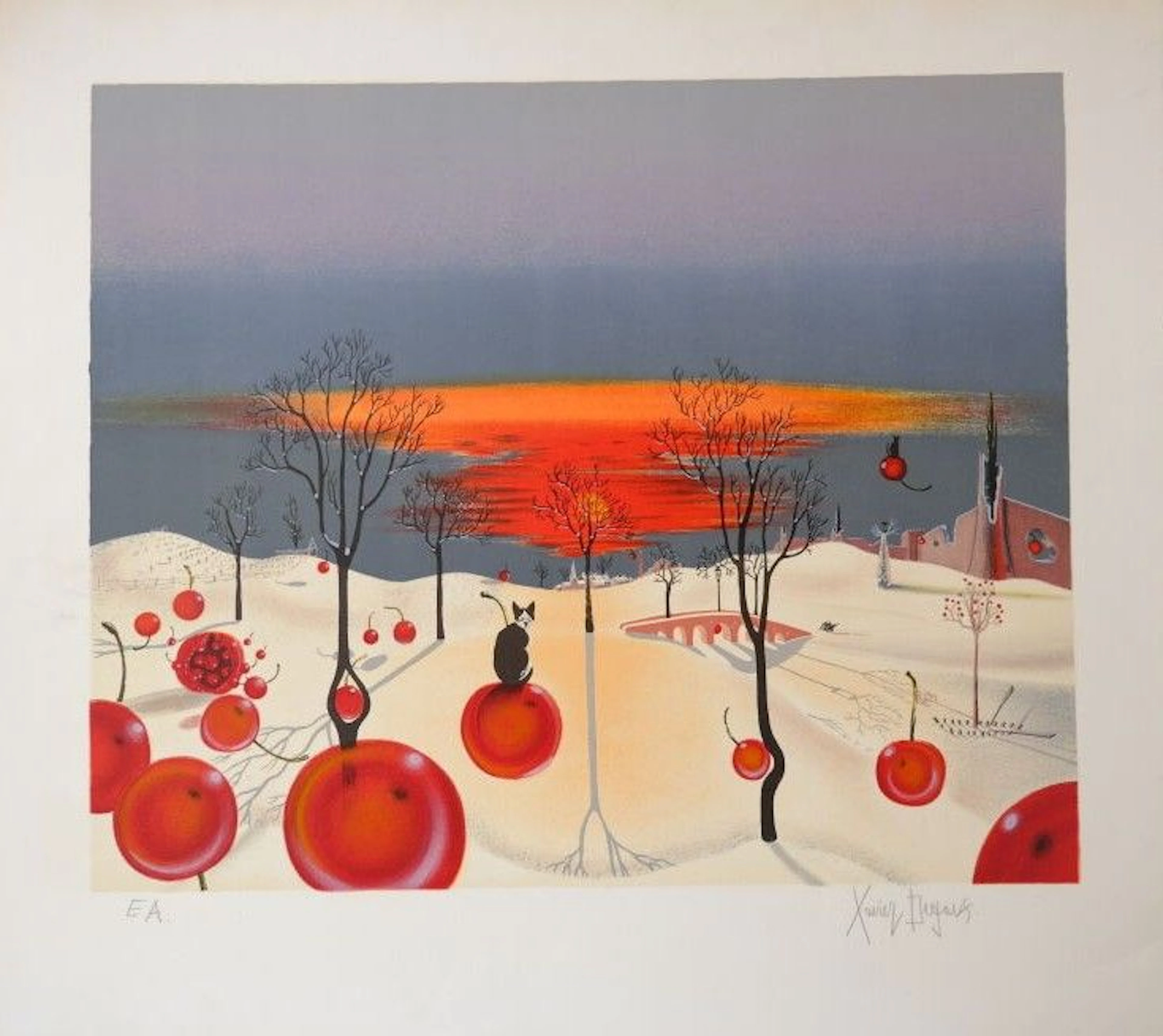 Xavier DEGANS (born in 1949) Winter Landscape. Color lithograph on