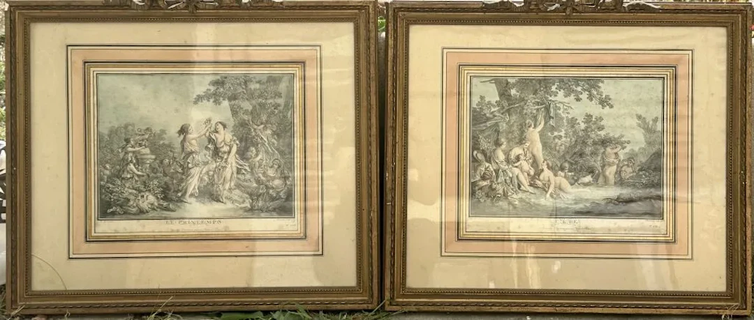 After Jean-Baptiste HUET. Summer and Spring. Color etching and aquatint