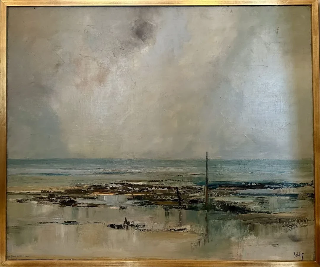 20th-Century School. Beach. Oil on canvas. Signed lower right "Schliz"