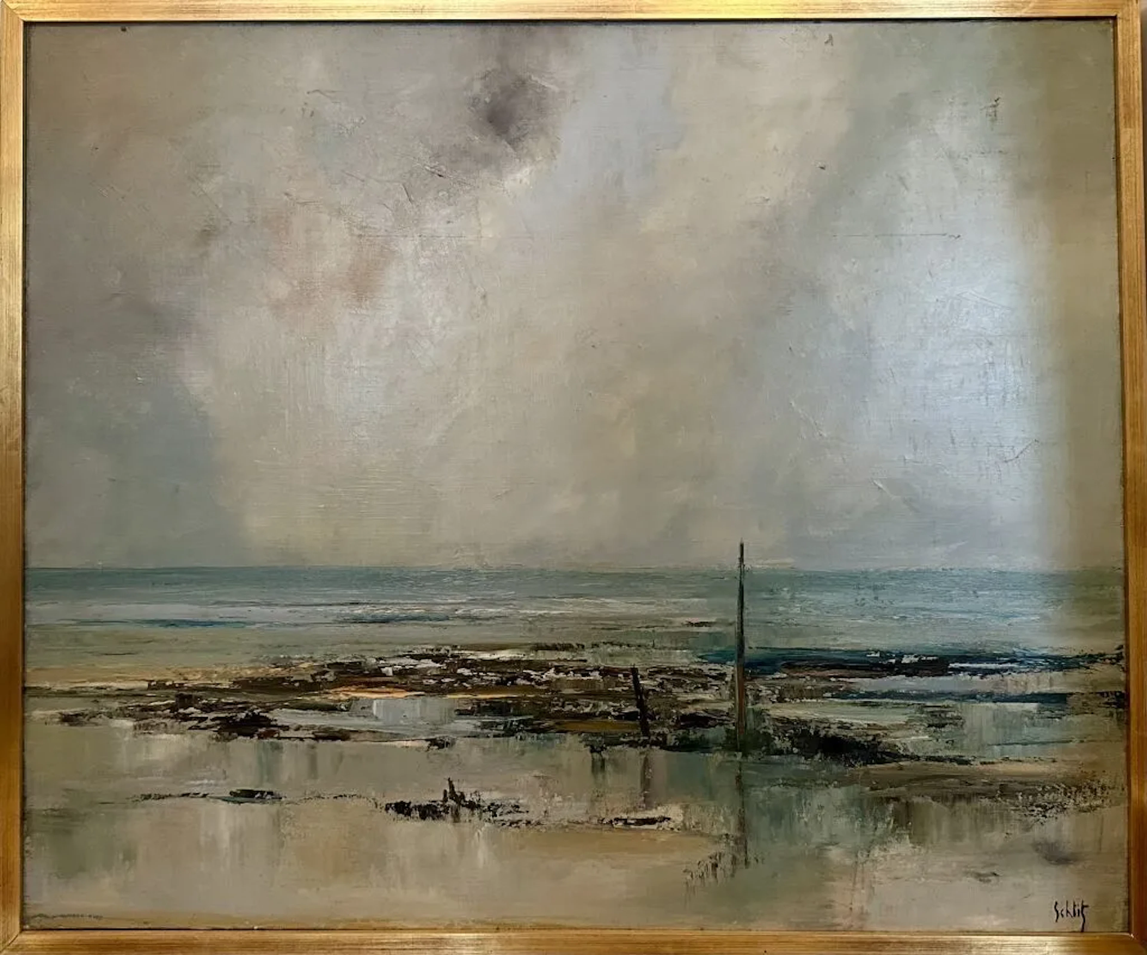 20th-Century School. Beach. Oil on canvas. Signed lower right "Schliz"