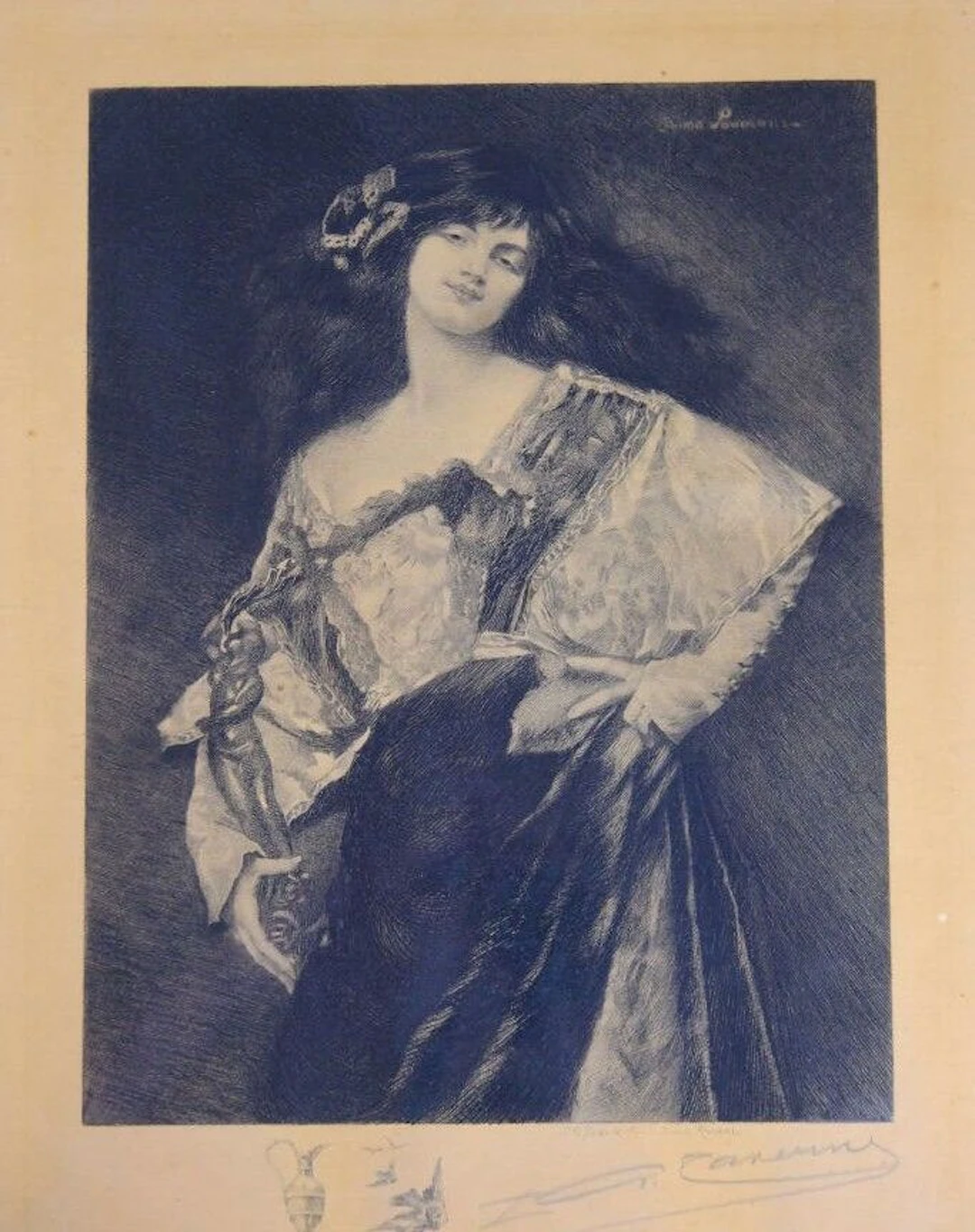 Pierre-Gustave Taverne, after Joana Romani. Engraving. Signed in pencil