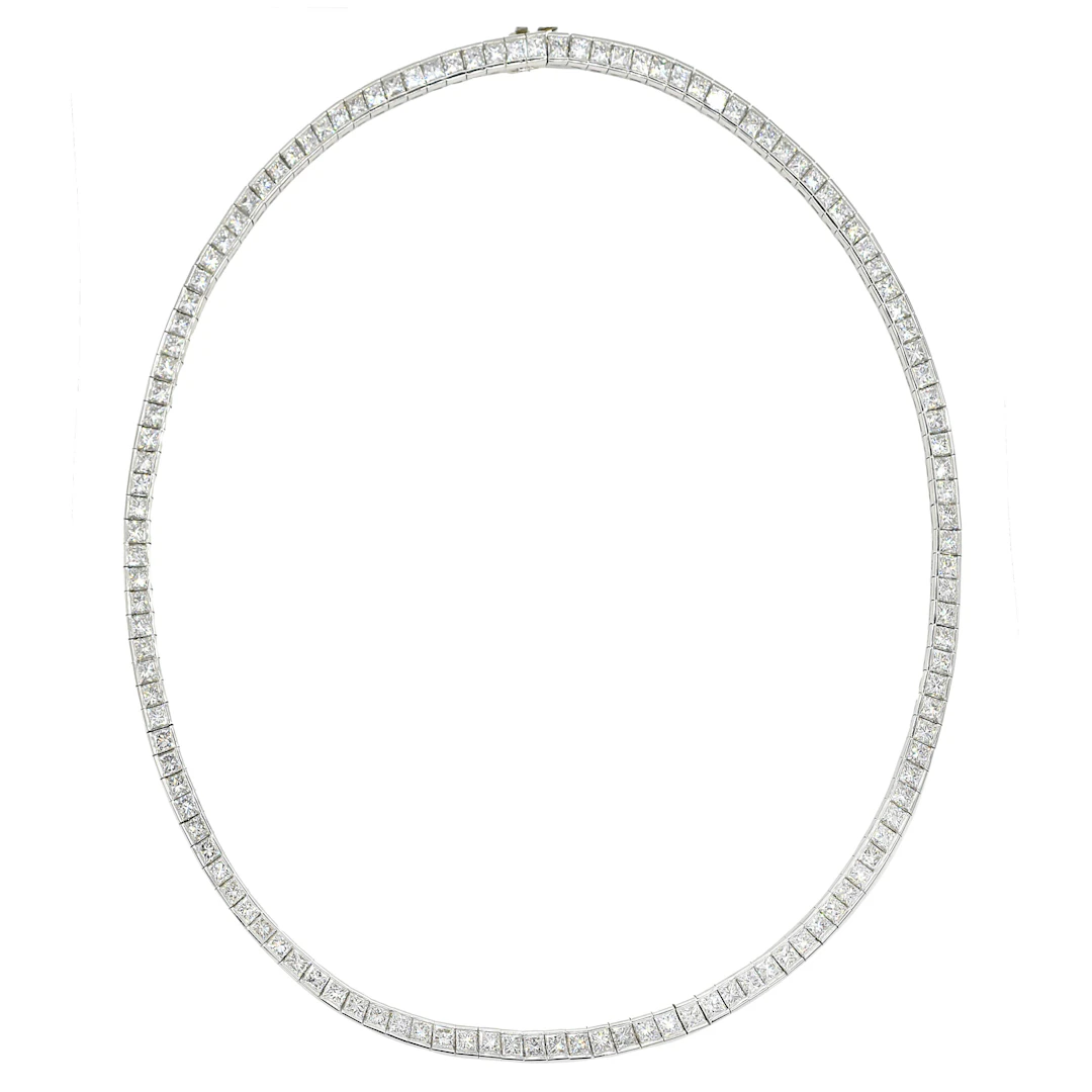 Platinum and 18.95ctw Princess Cut Diamond Tennis Necklace
