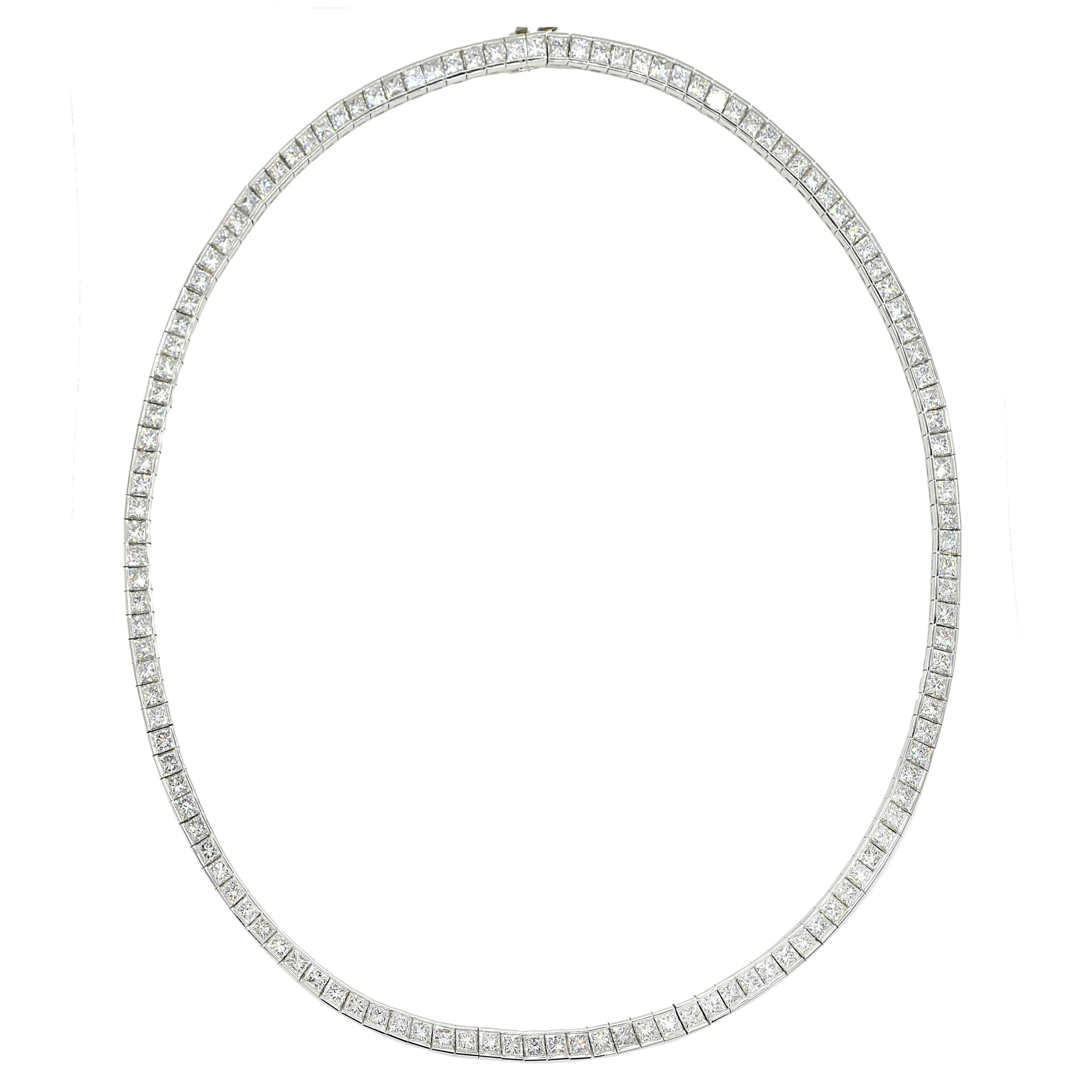 Platinum and 18.95ctw Princess Cut Diamond Tennis Necklace