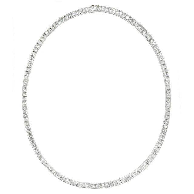 Platinum and 18.95ctw Princess Cut Diamond Tennis Necklace
