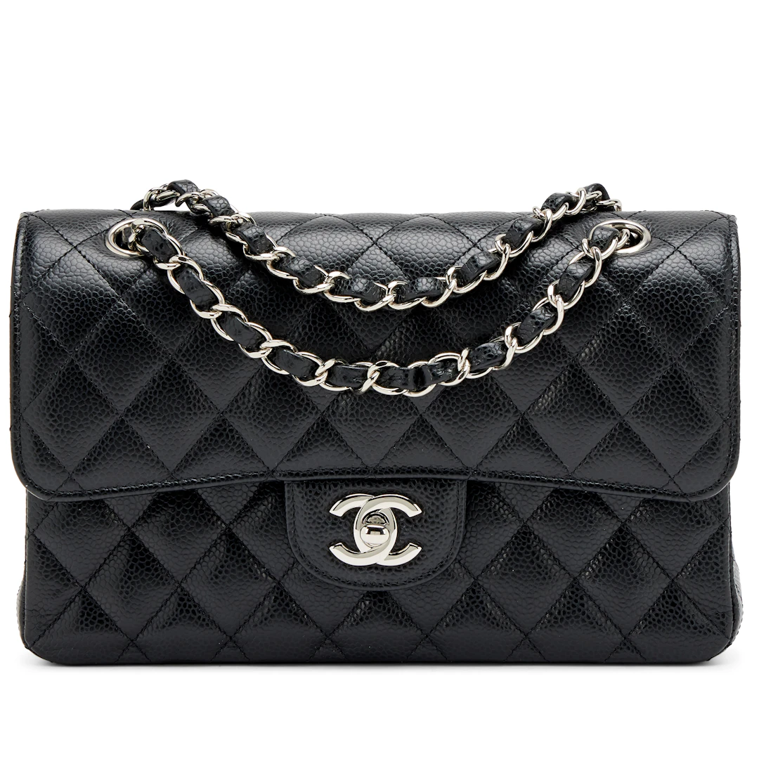 Black Quilted Caviar Small Classic Double Flap Bag Silver Hardware, 2019